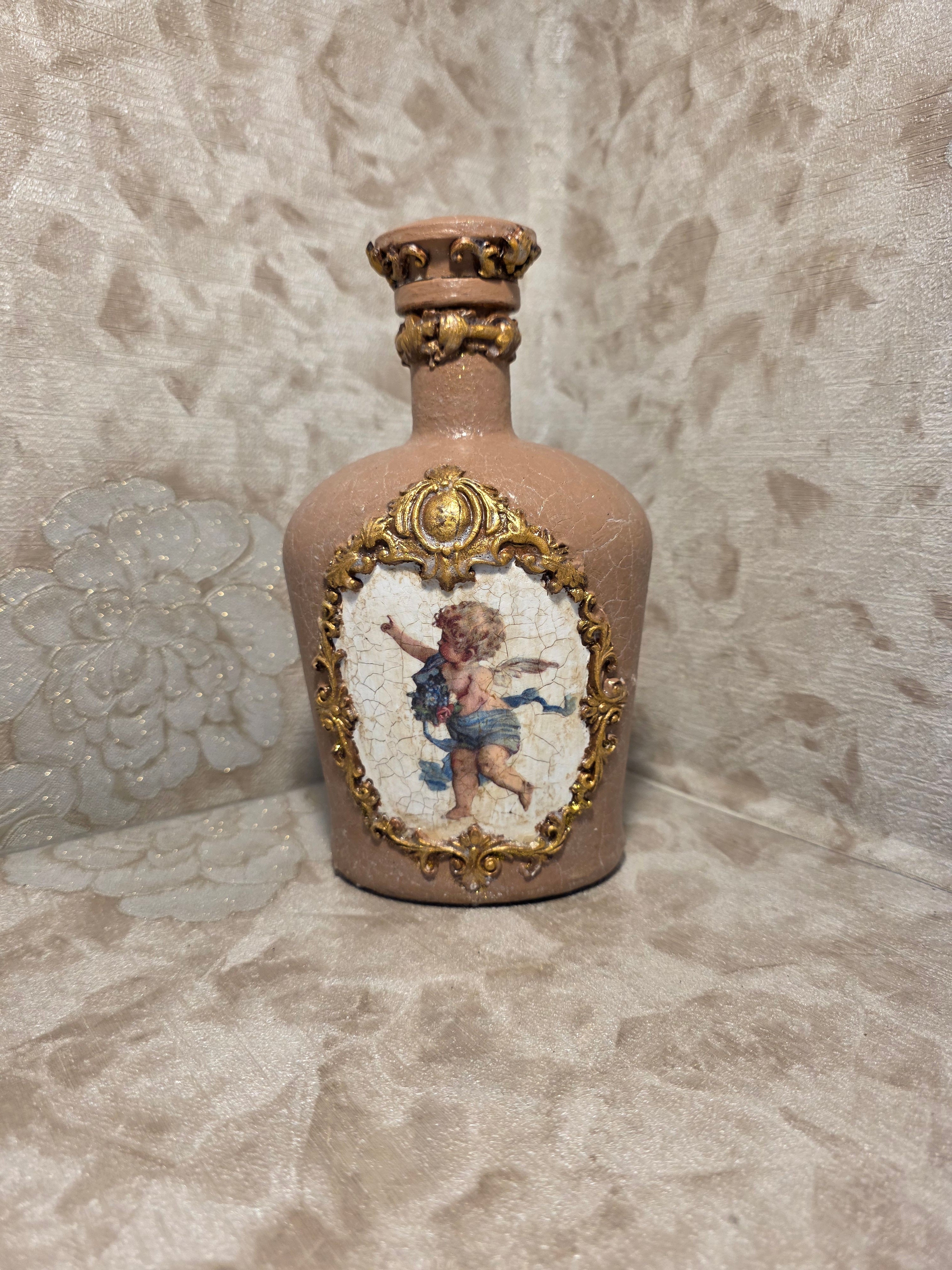 Decorated Bottle - Beige with Angels 3D Baroque 700ml (23.7oz) 23cm (9.1in)