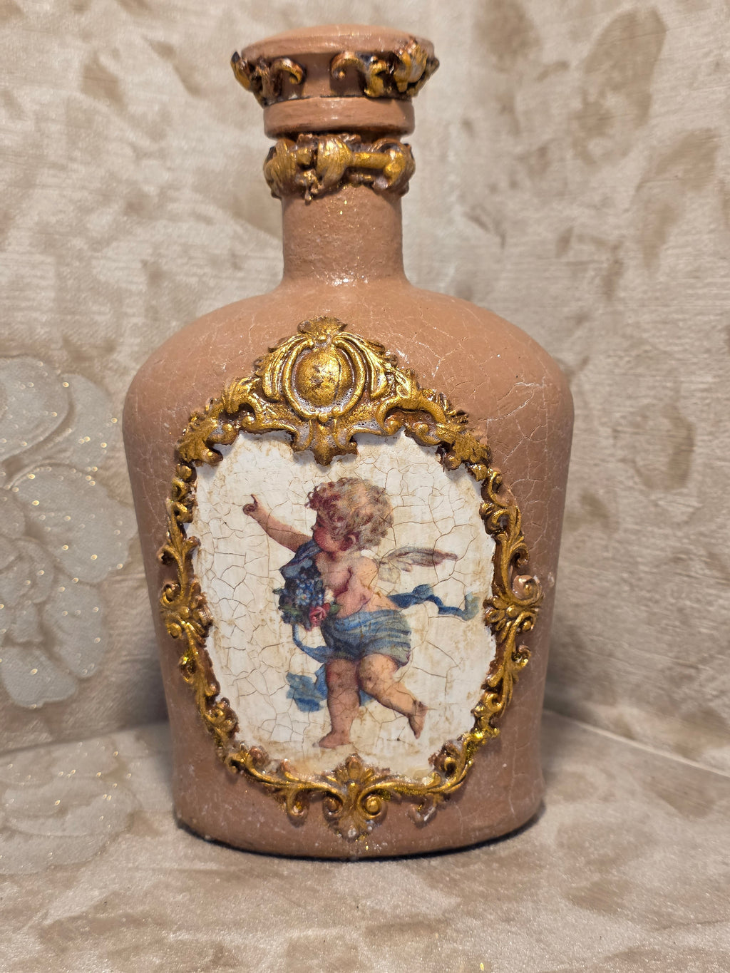 Decorated Bottle - Beige with Angels 3D Baroque 700ml (23.7oz) 23cm (9.1in)