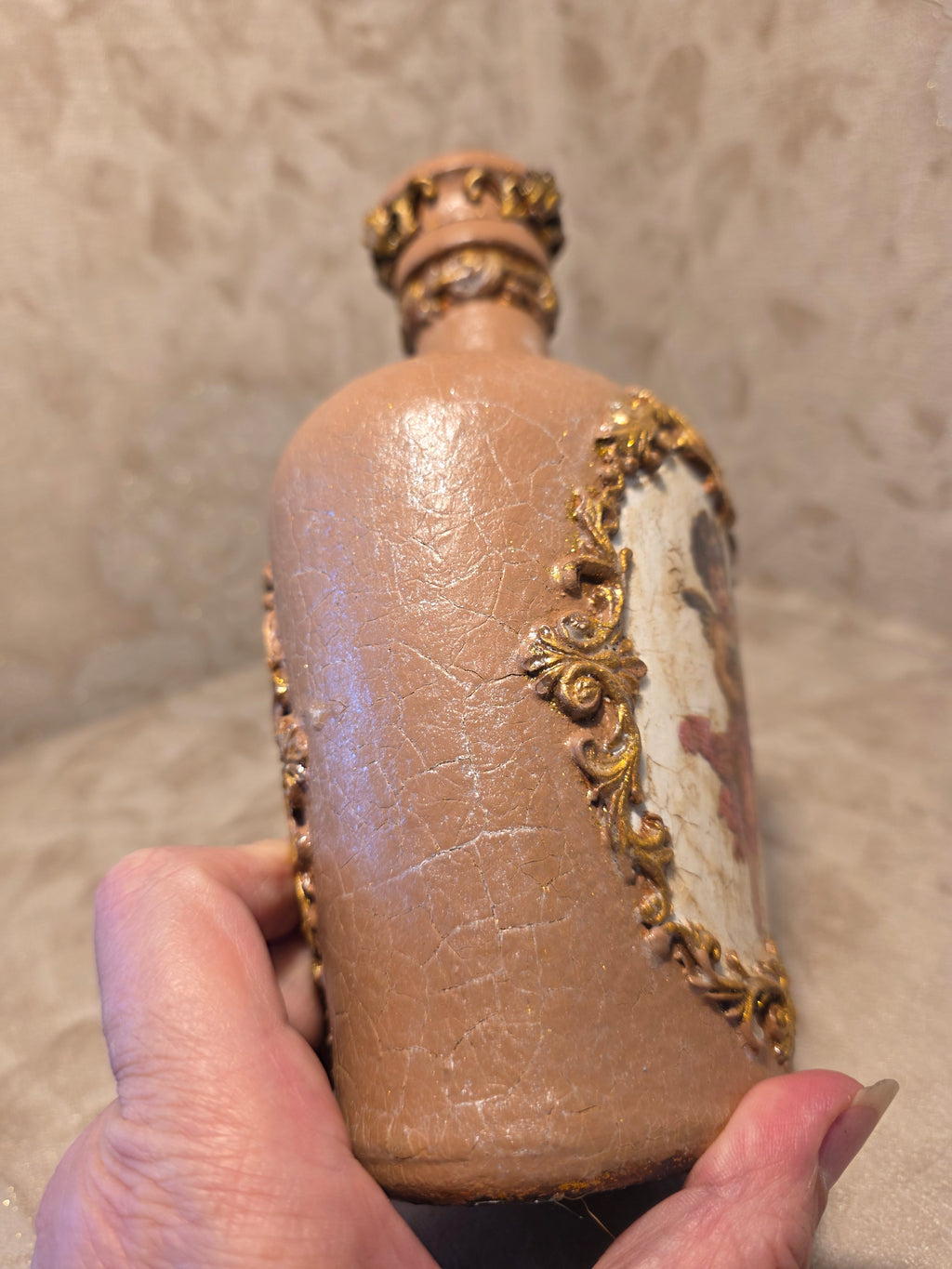 Decorated Bottle - Beige with Angels 3D Baroque 700ml (23.7oz) 23cm (9.1in)