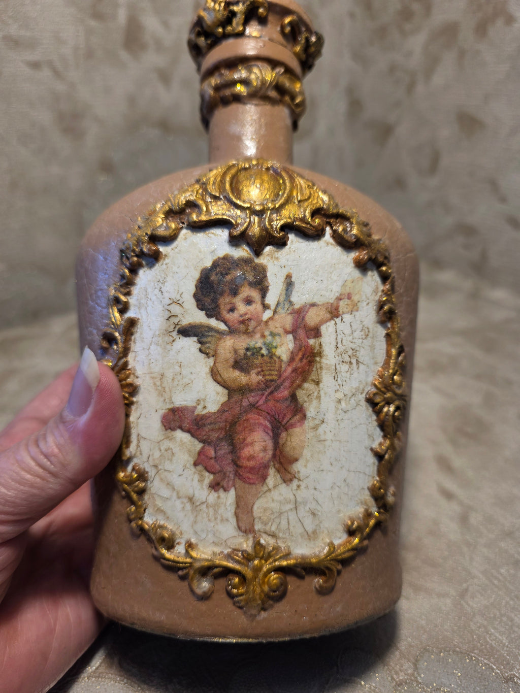 Decorated Bottle - Beige with Angels 3D Baroque 700ml (23.7oz) 23cm (9.1in)