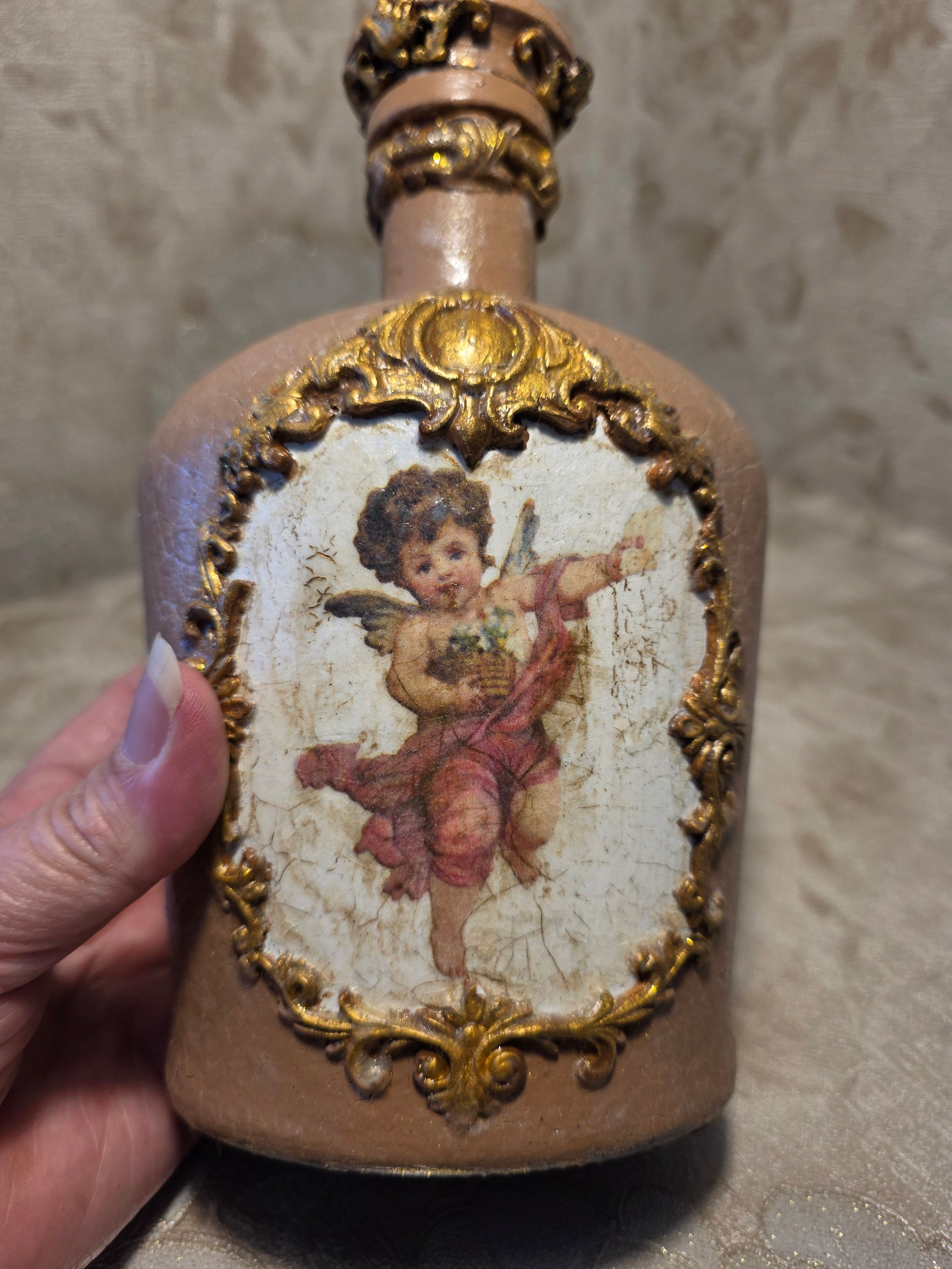 Decorated Bottle - Beige with Angels 3D Baroque 700ml (23.7oz) 23cm (9.1in)