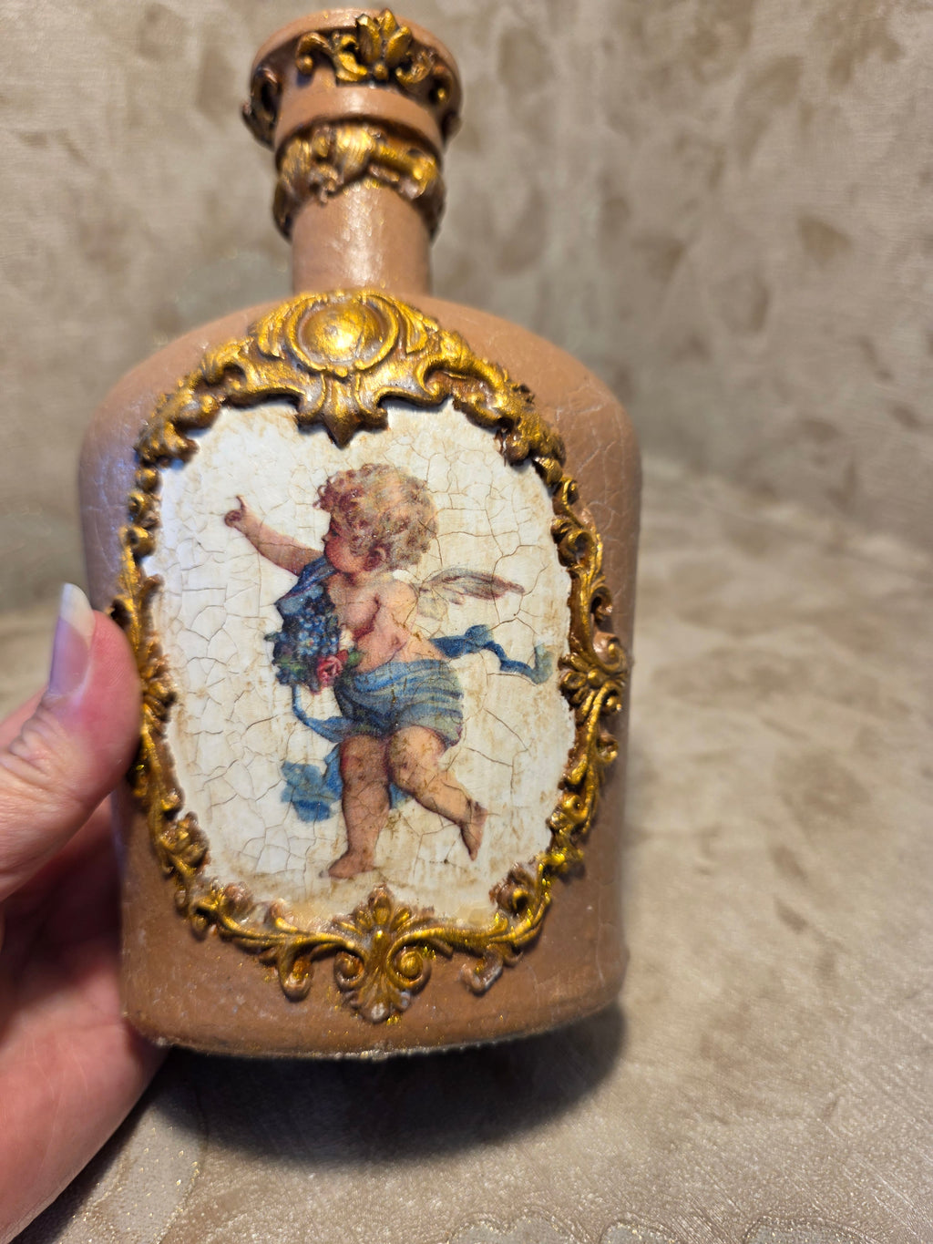 Decorated Bottle - Beige with Angels 3D Baroque 700ml (23.7oz) 23cm (9.1in)