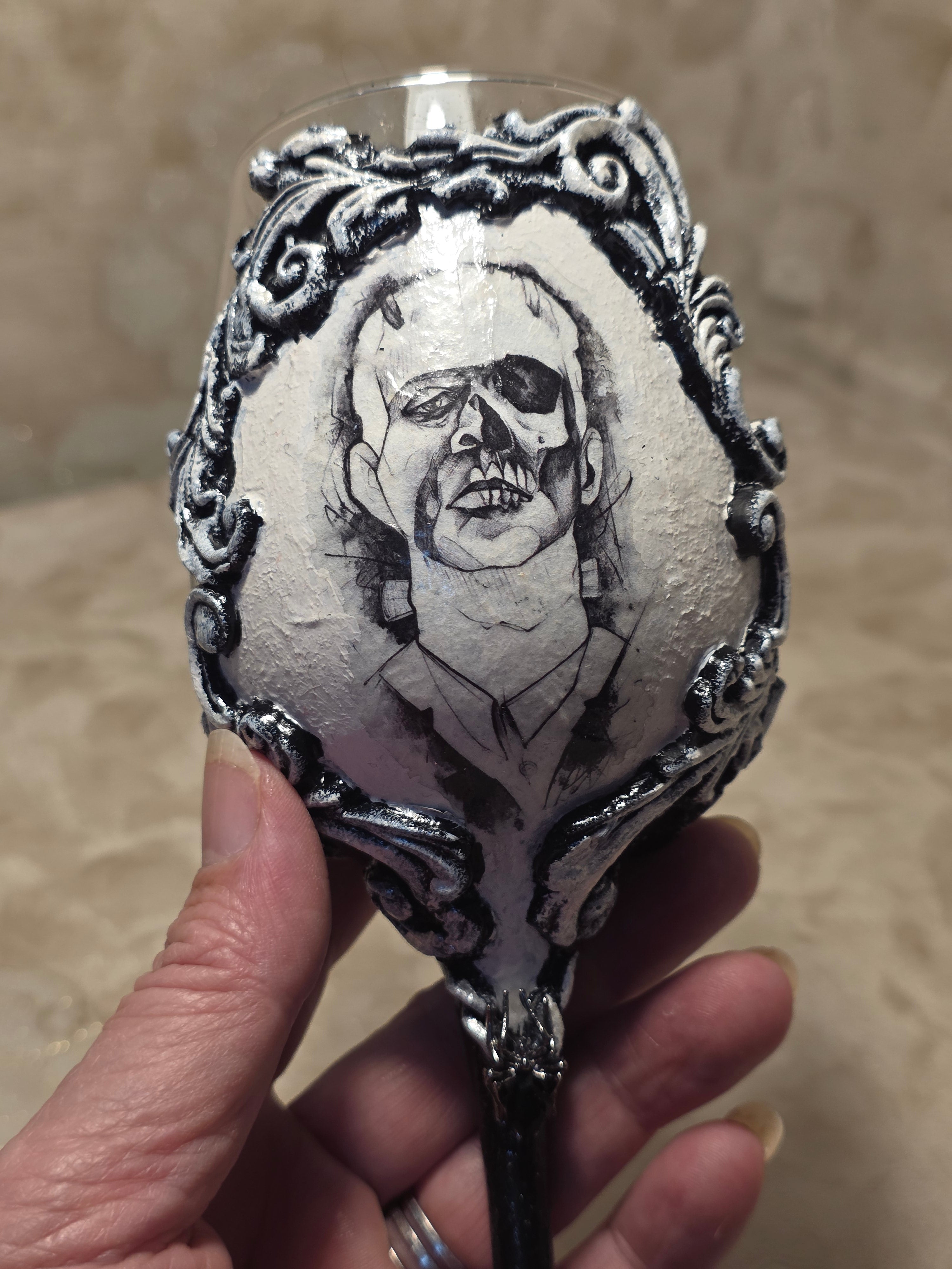 Gothic Portrait Wine Glass - Handcrafted Decoupage Art