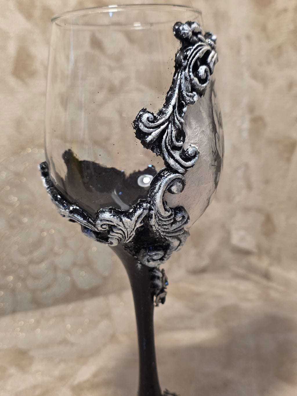 Gothic Portrait Wine Glass - Handcrafted Decoupage Art