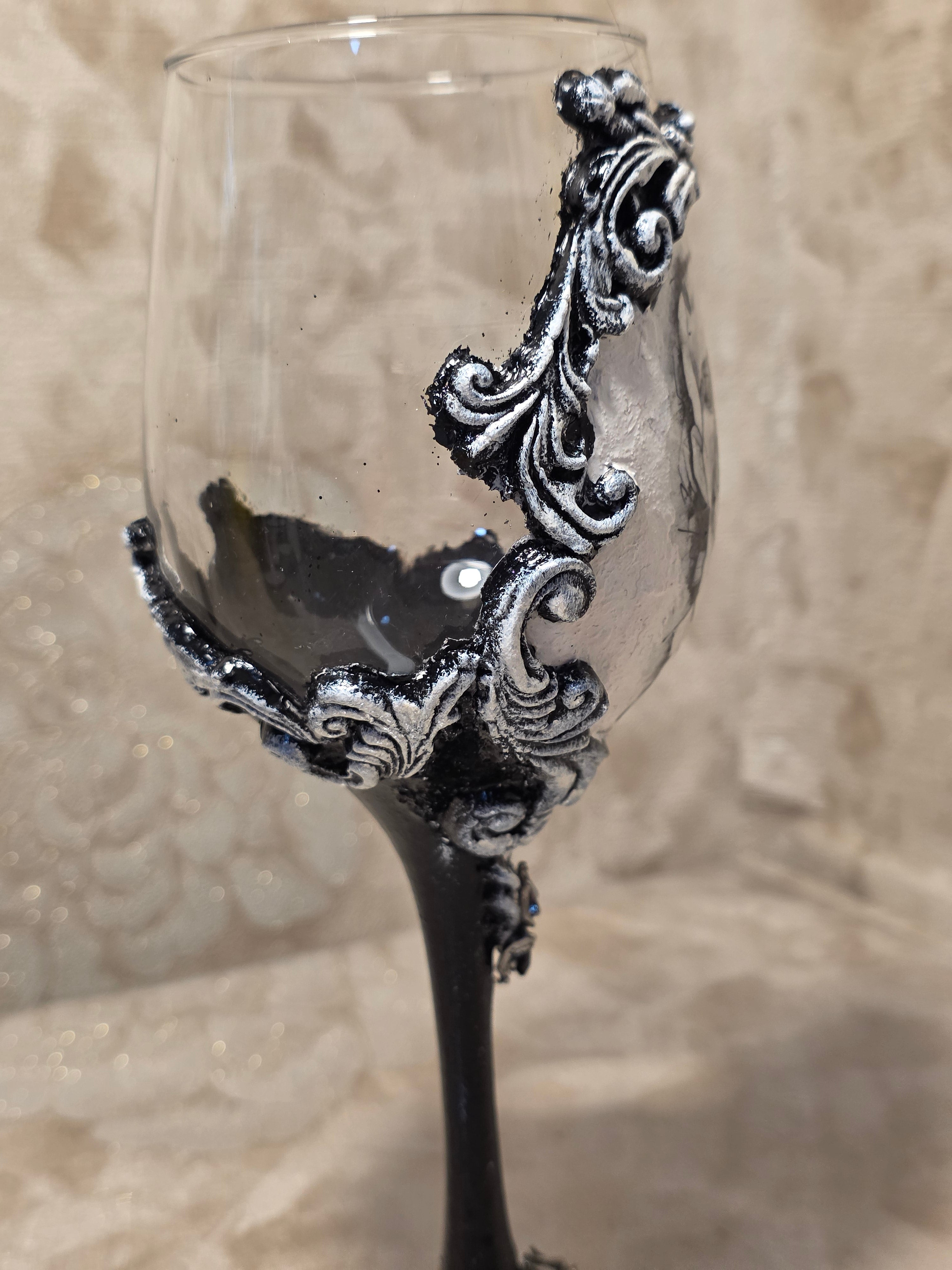 Gothic Portrait Wine Glass - Handcrafted Decoupage Art