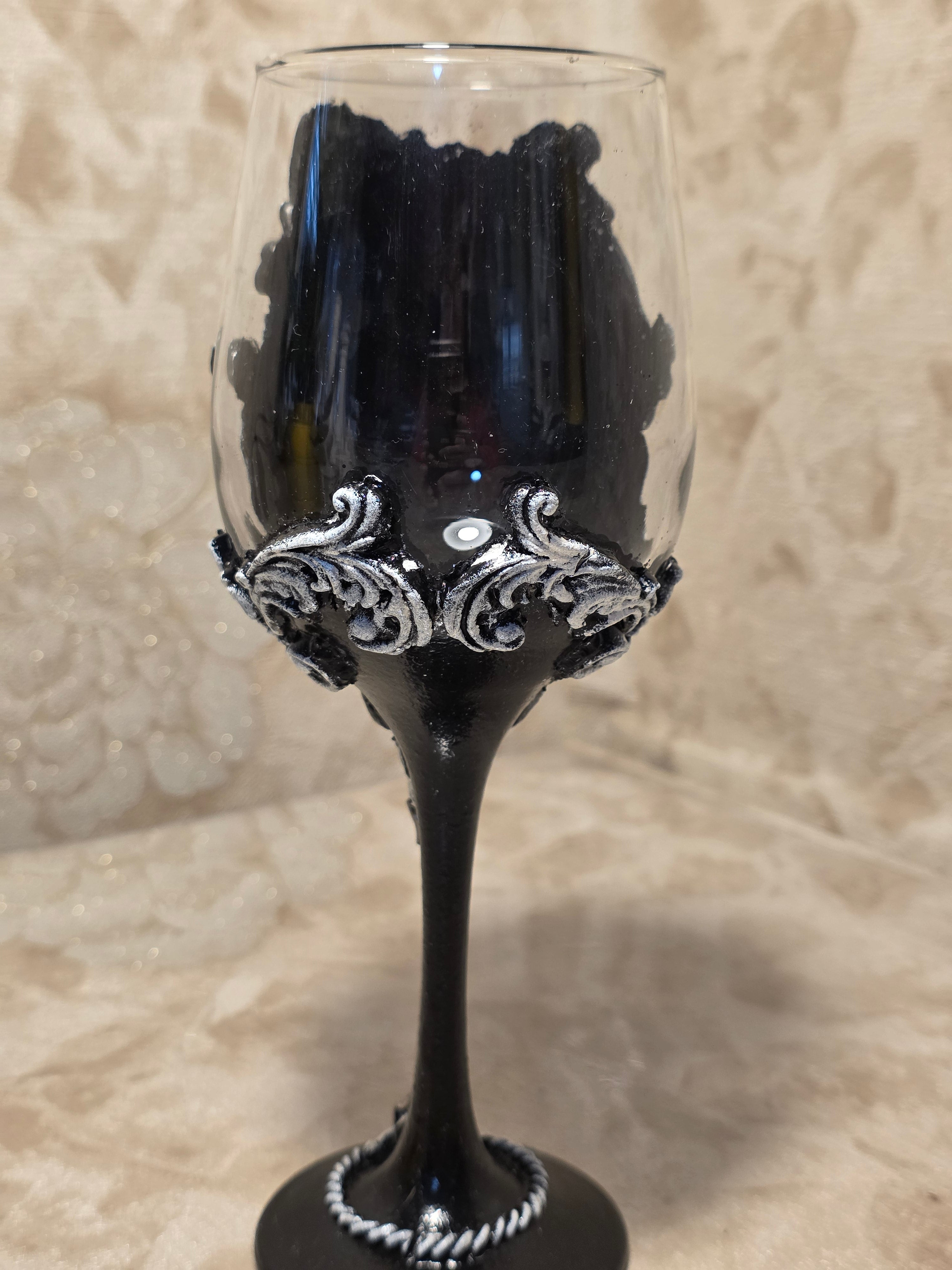 Gothic Portrait Wine Glass - Handcrafted Decoupage Art