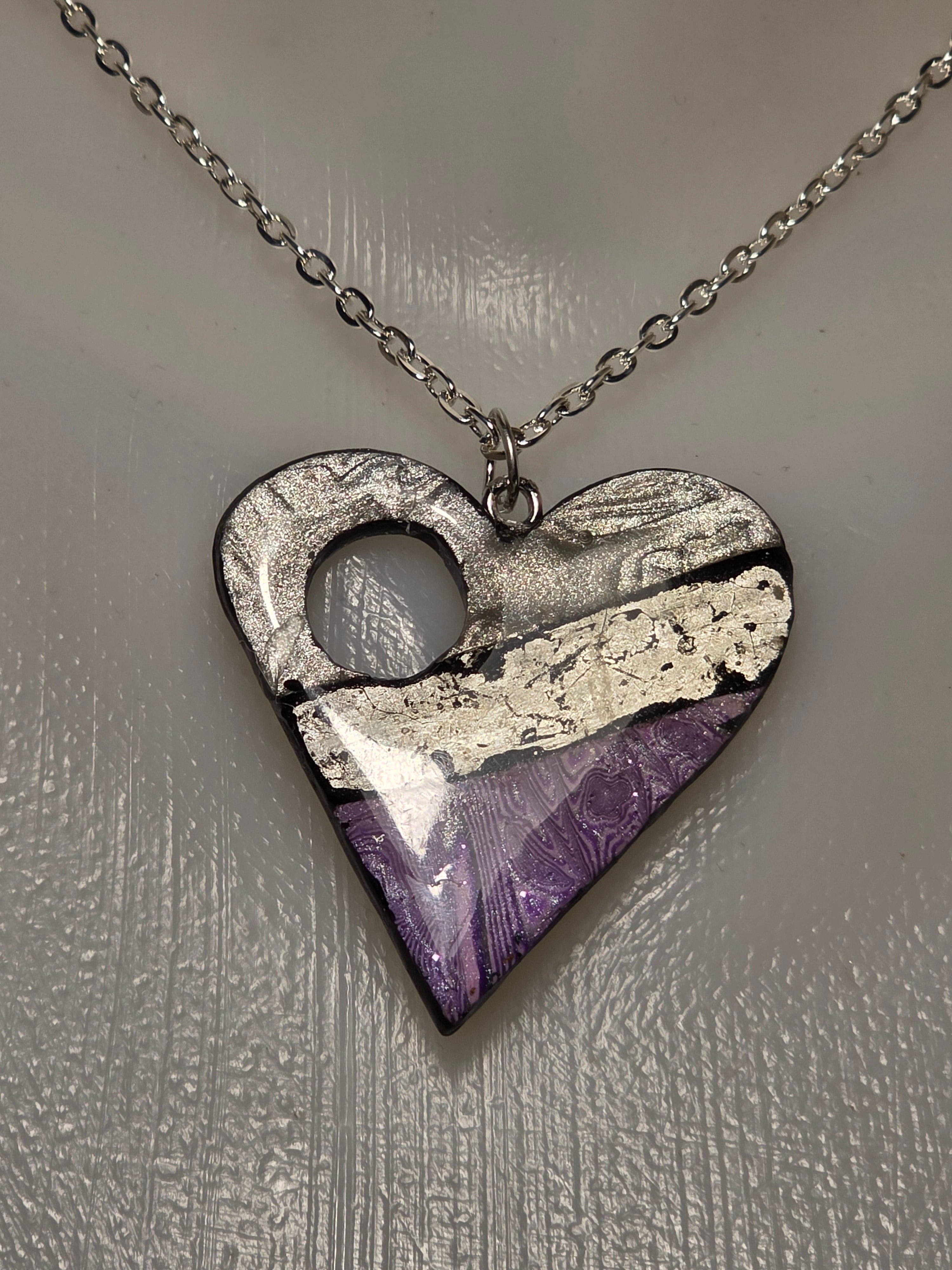 Heart Pendant Necklace - Handmade Polymer Clay Resin Sealed 45cm (17.7in)
