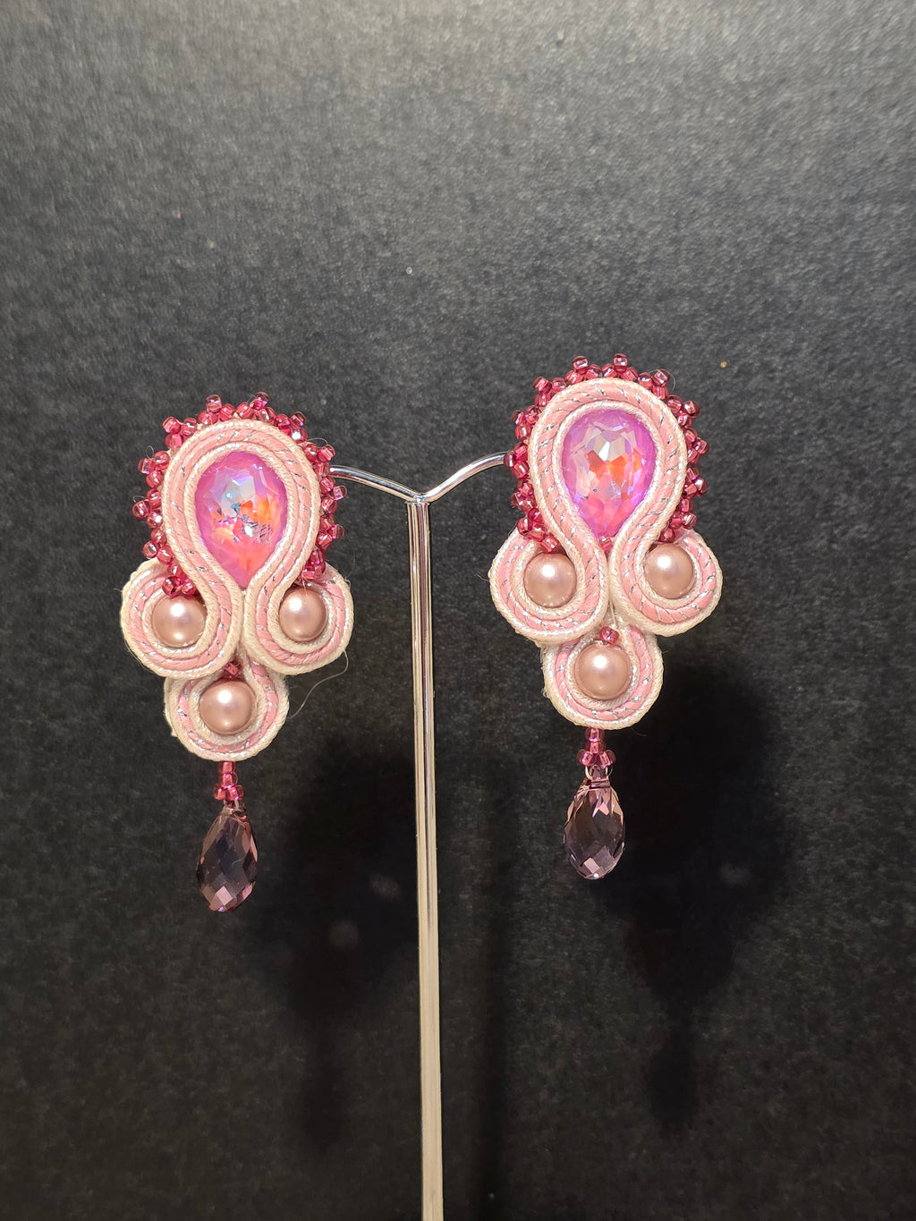 Pink Soutache Earrings - Handmade Lightweight Statement Jewelry