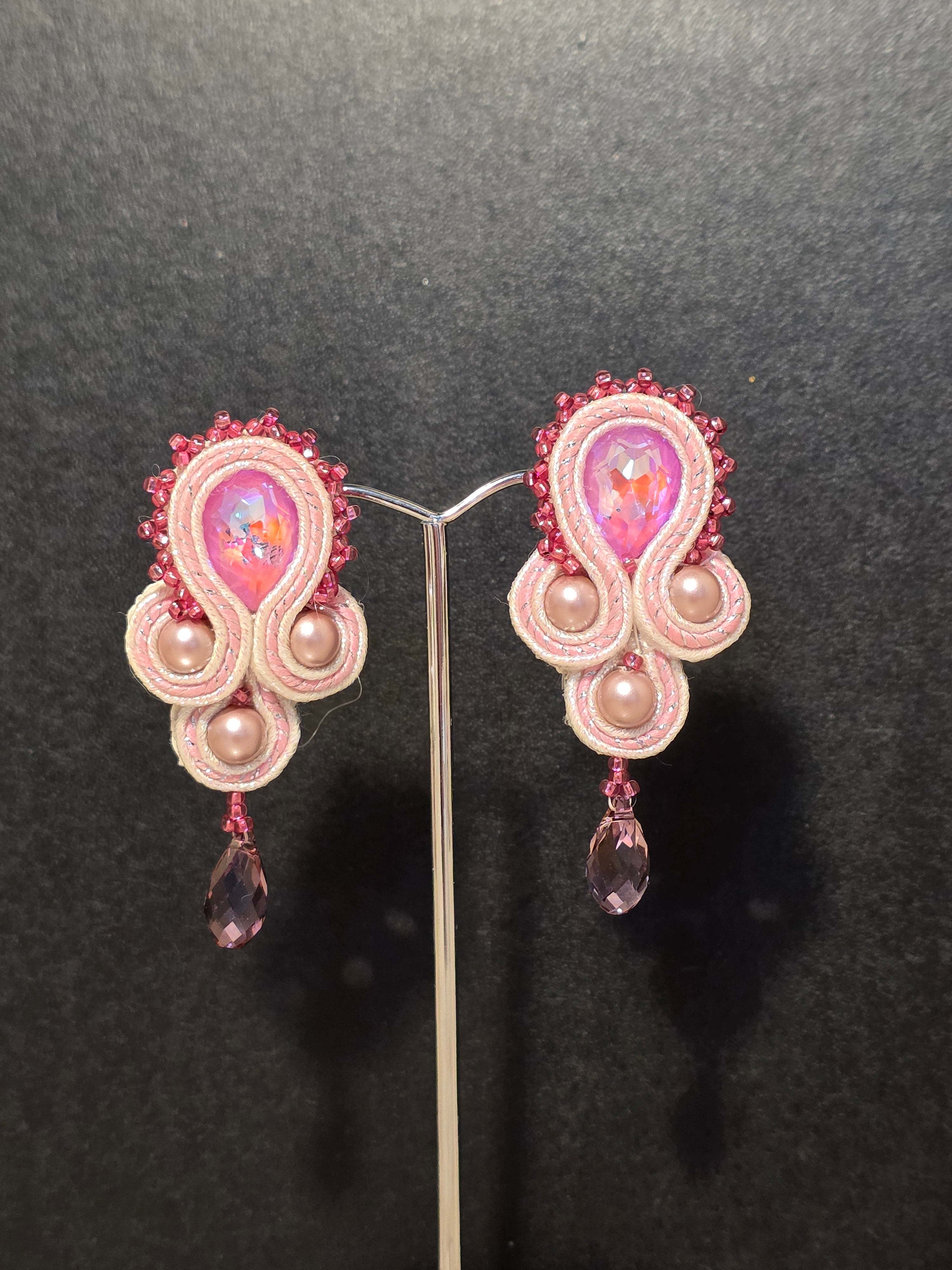 Pink Soutache Earrings - Handmade Lightweight Statement Jewelry