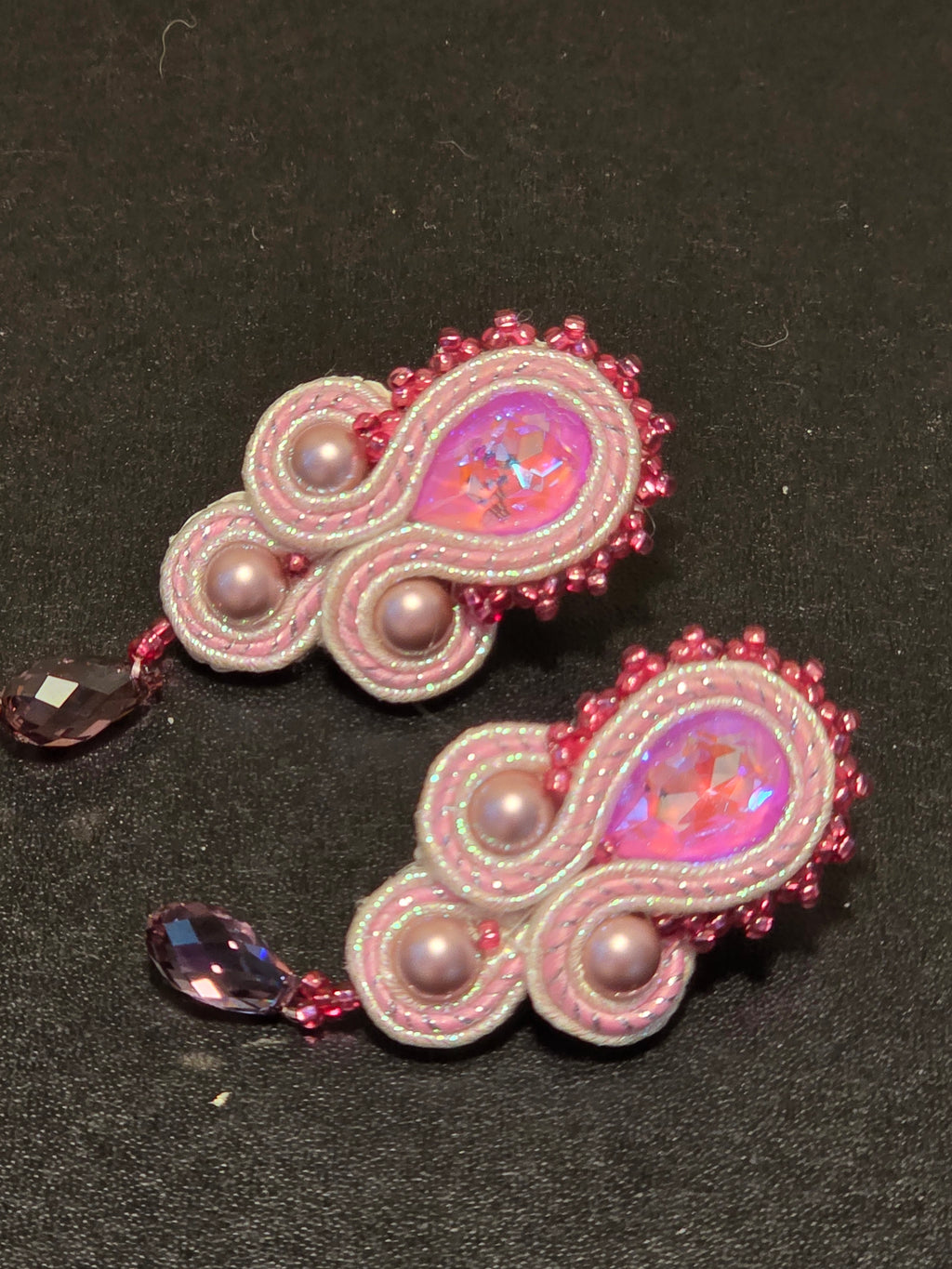 Pink Soutache Earrings - Handmade Lightweight Statement Jewelry