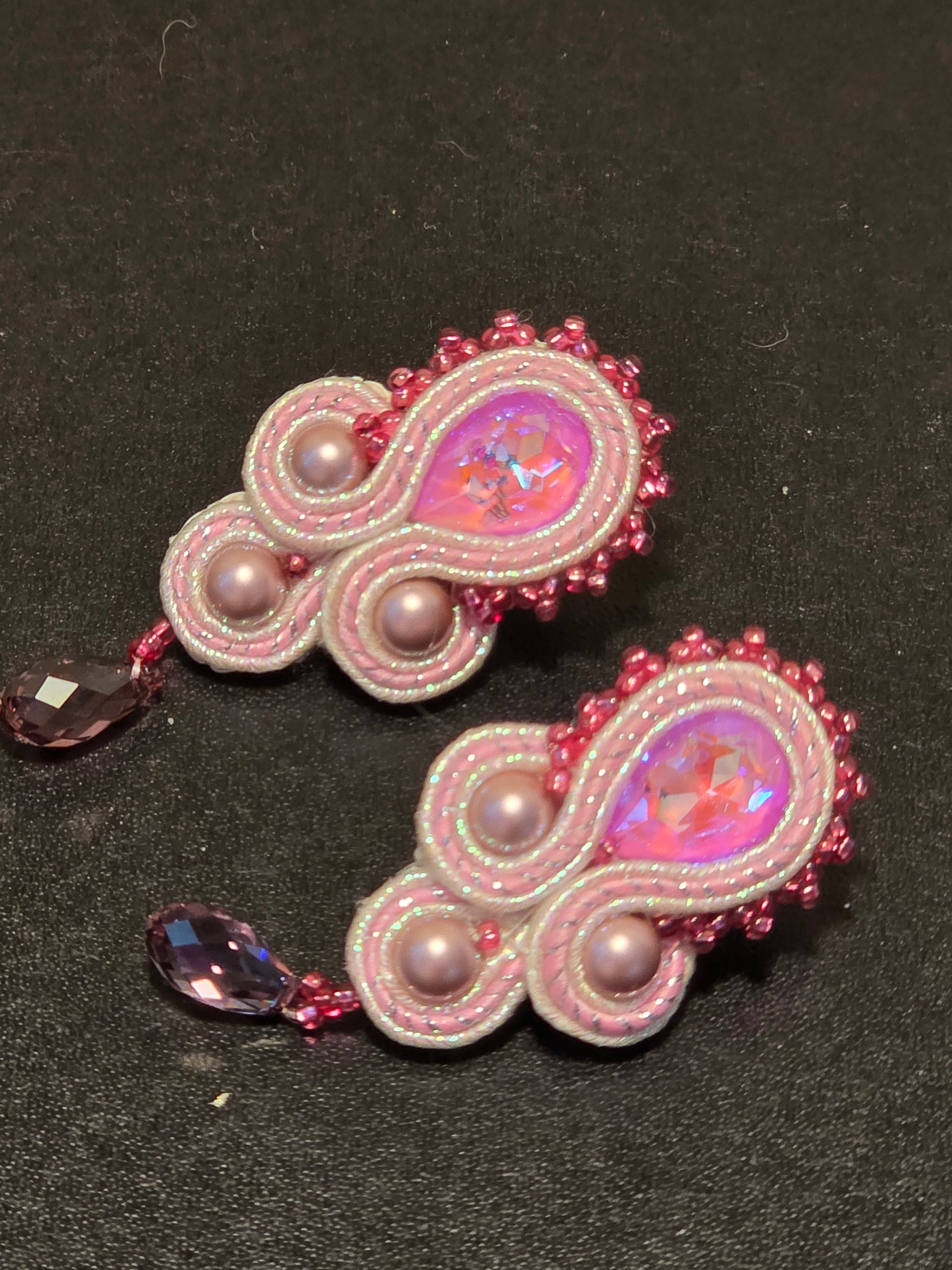 Pink Soutache Earrings - Handmade Lightweight Statement Jewelry