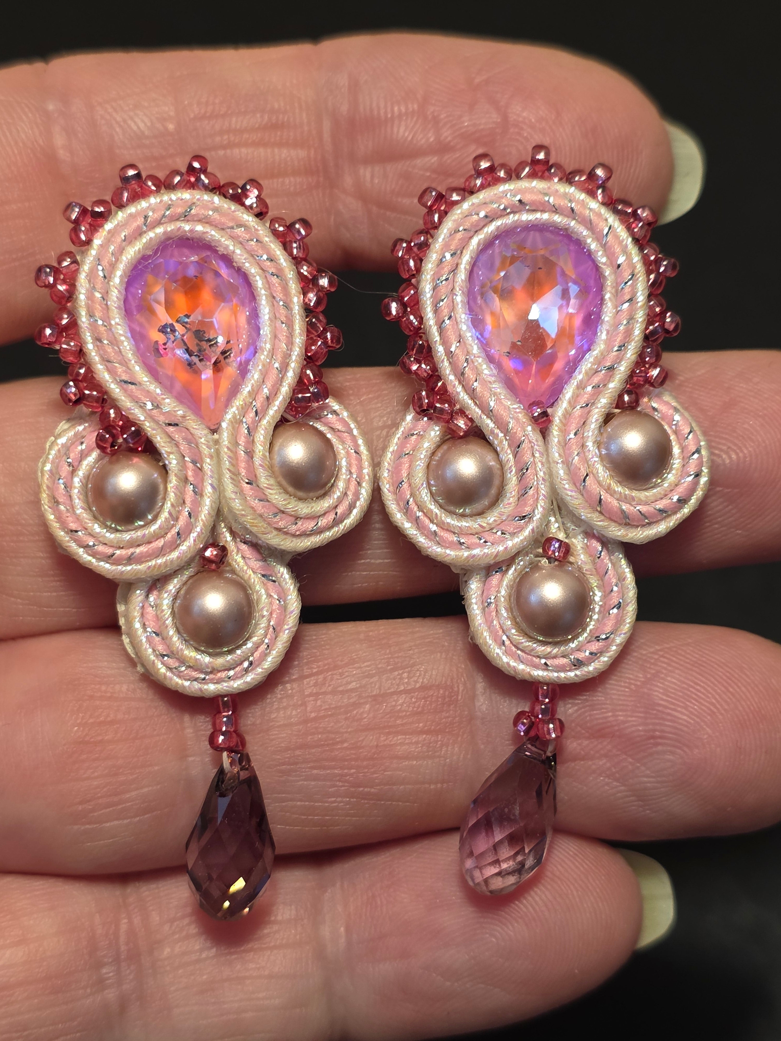 Pink Soutache Earrings - Handmade Lightweight Statement Jewelry