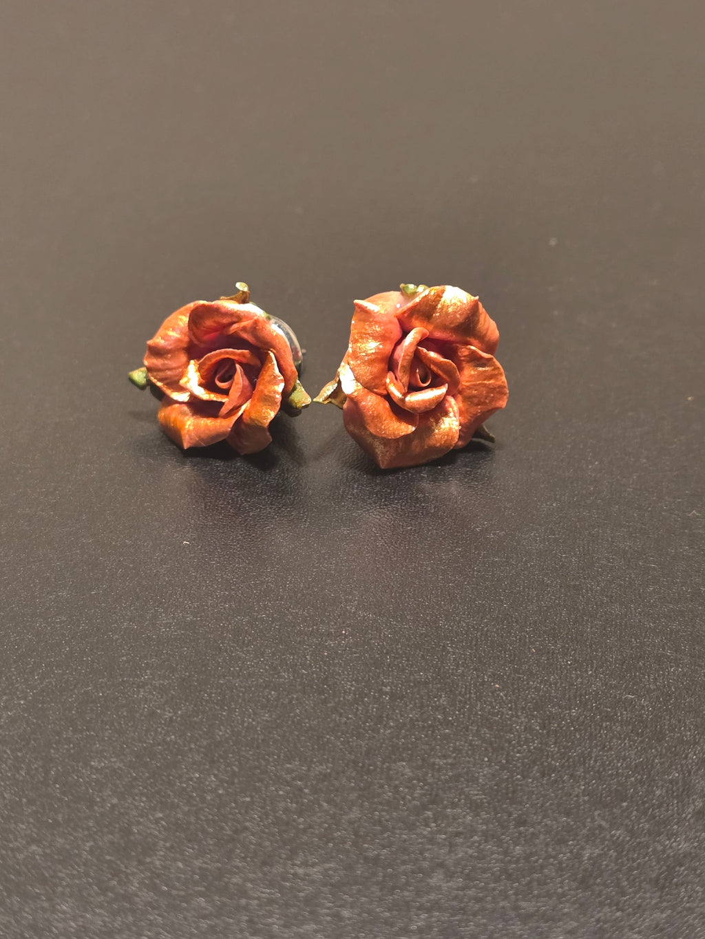 Bronze Rose Stud Earrings - Handmade Polymer Clay Mini Flowers 2.5cm (1in)