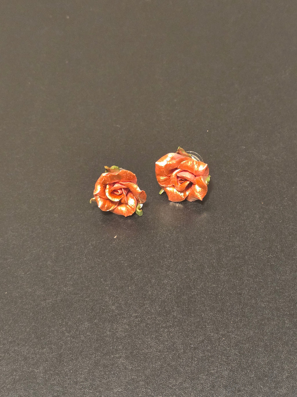 Bronze Rose Stud Earrings - Handmade Polymer Clay Mini Flowers 2.5cm (1in)
