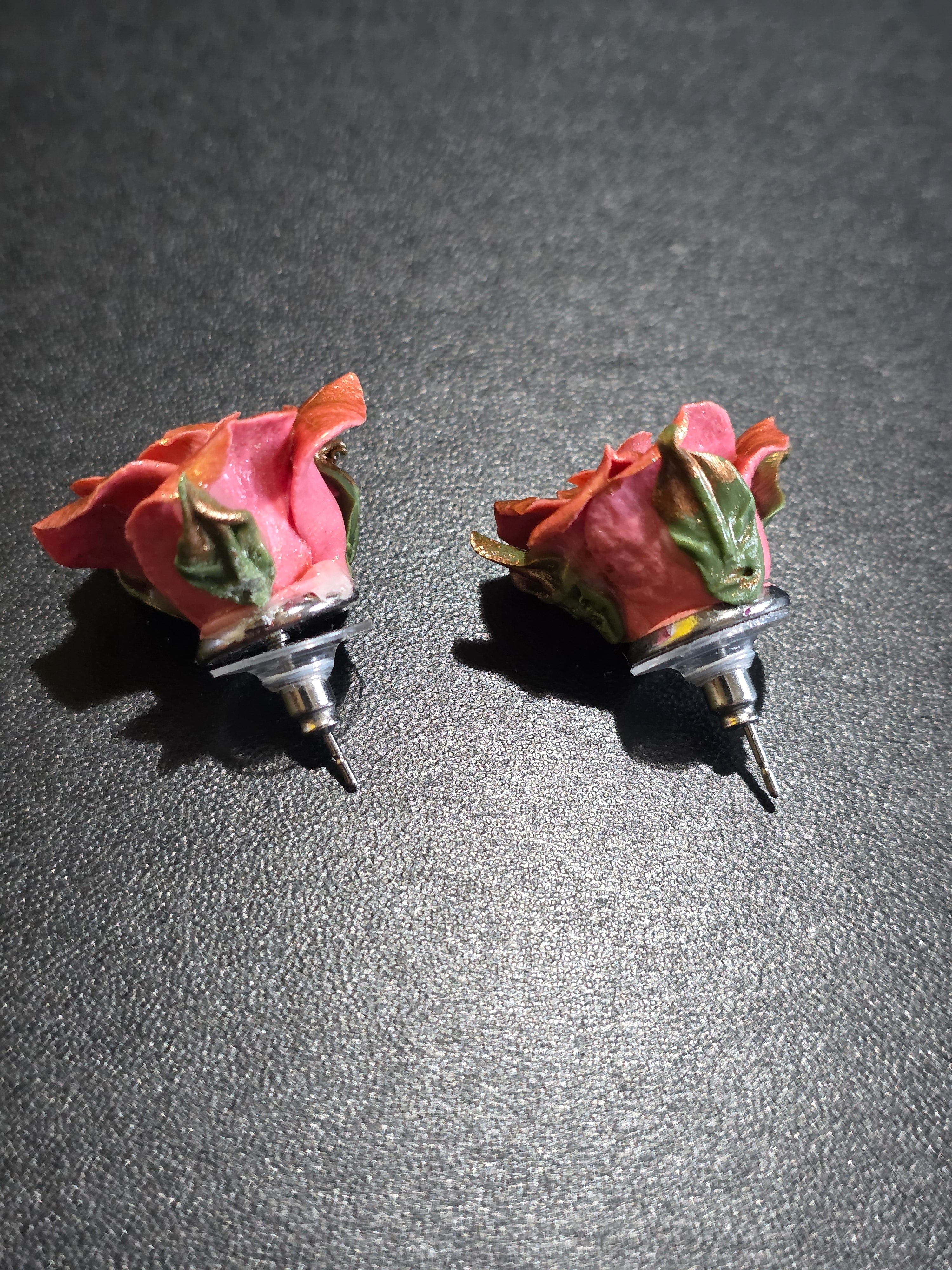 Bronze Rose Stud Earrings - Handmade Polymer Clay Mini Flowers 2.5cm (1in)
