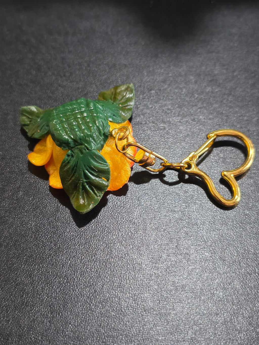 Orange Rose Keychain & Bag Charm - Handmade Polymer Clay 4.5cm (1.8in)
