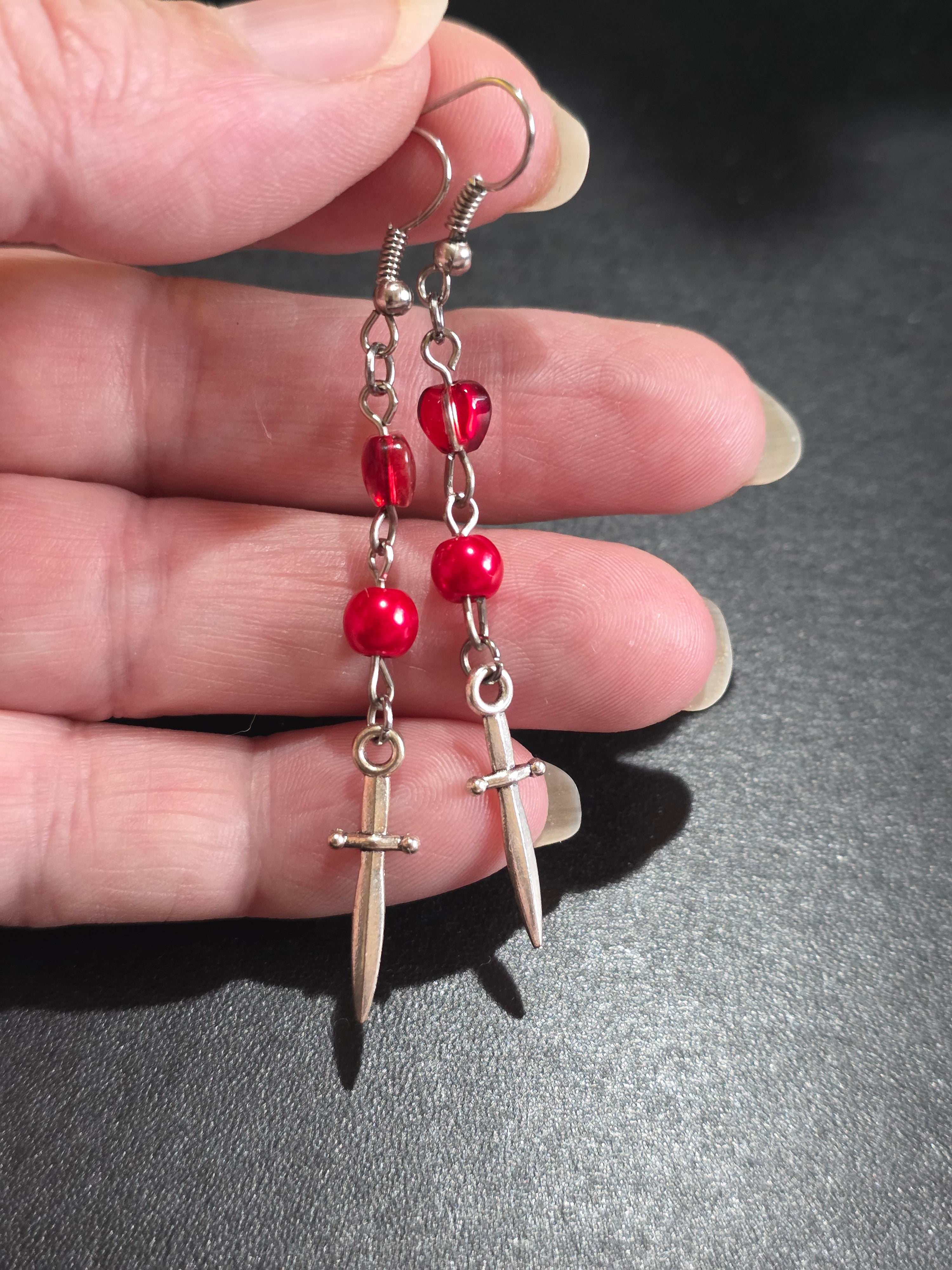Red Dagger Earrings - Resident Evil Village Inspired Gothic Jewelry 7cm (2.8in)