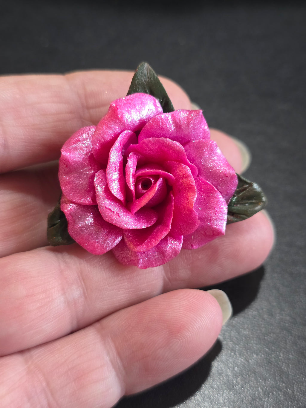 Pink Rose Brooch Pin - Handmade Polymer Clay Flower 4cm (1.6in)