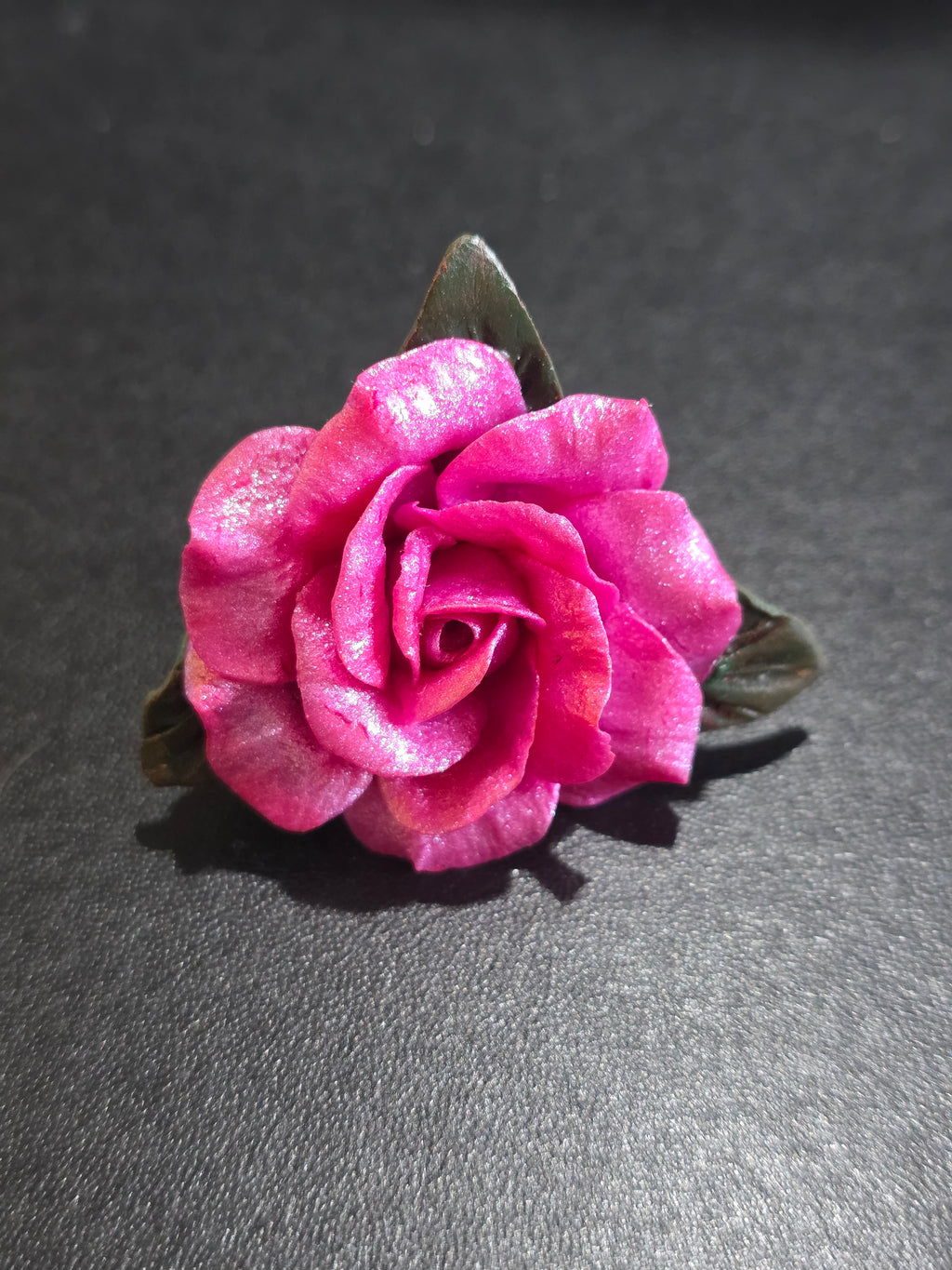 Pink Rose Brooch Pin - Handmade Polymer Clay Flower 4cm (1.6in)