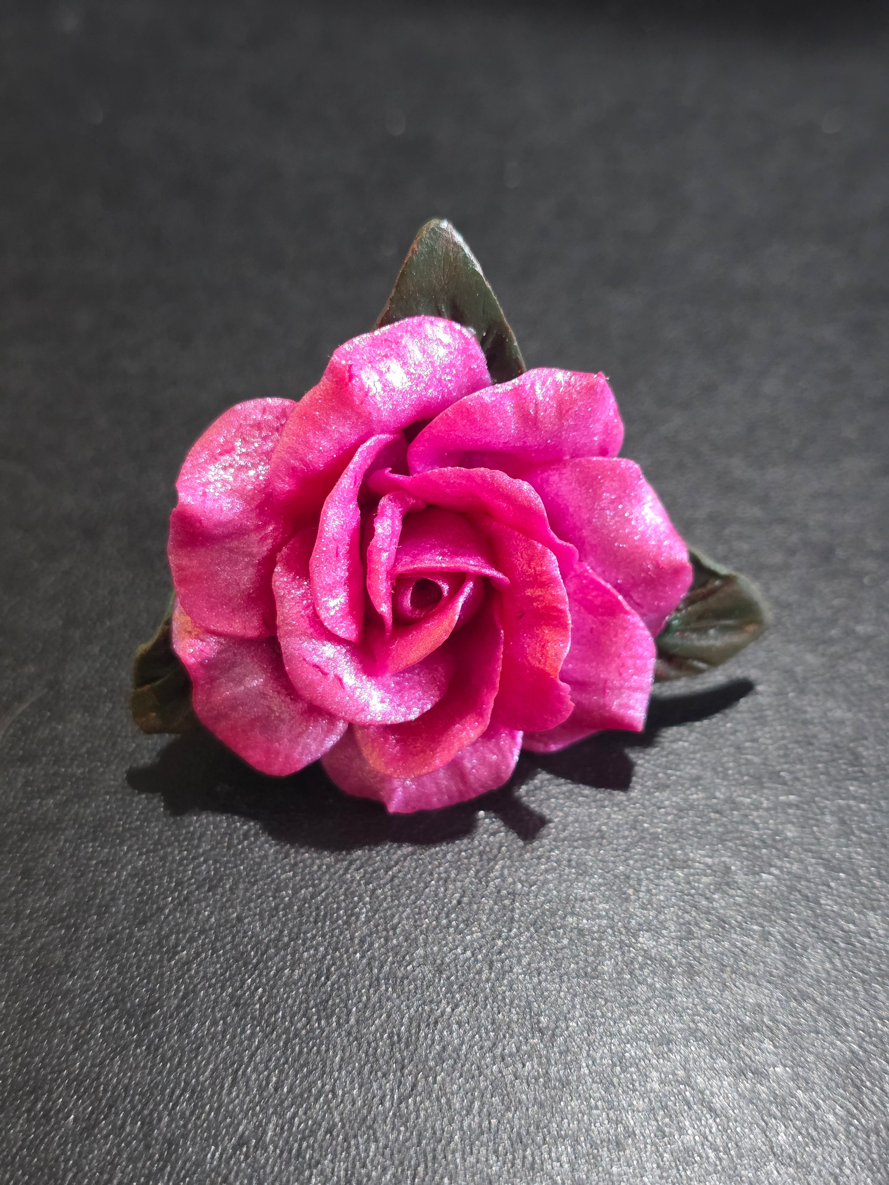 Pink Rose Brooch Pin - Handmade Polymer Clay Flower 4cm (1.6in)