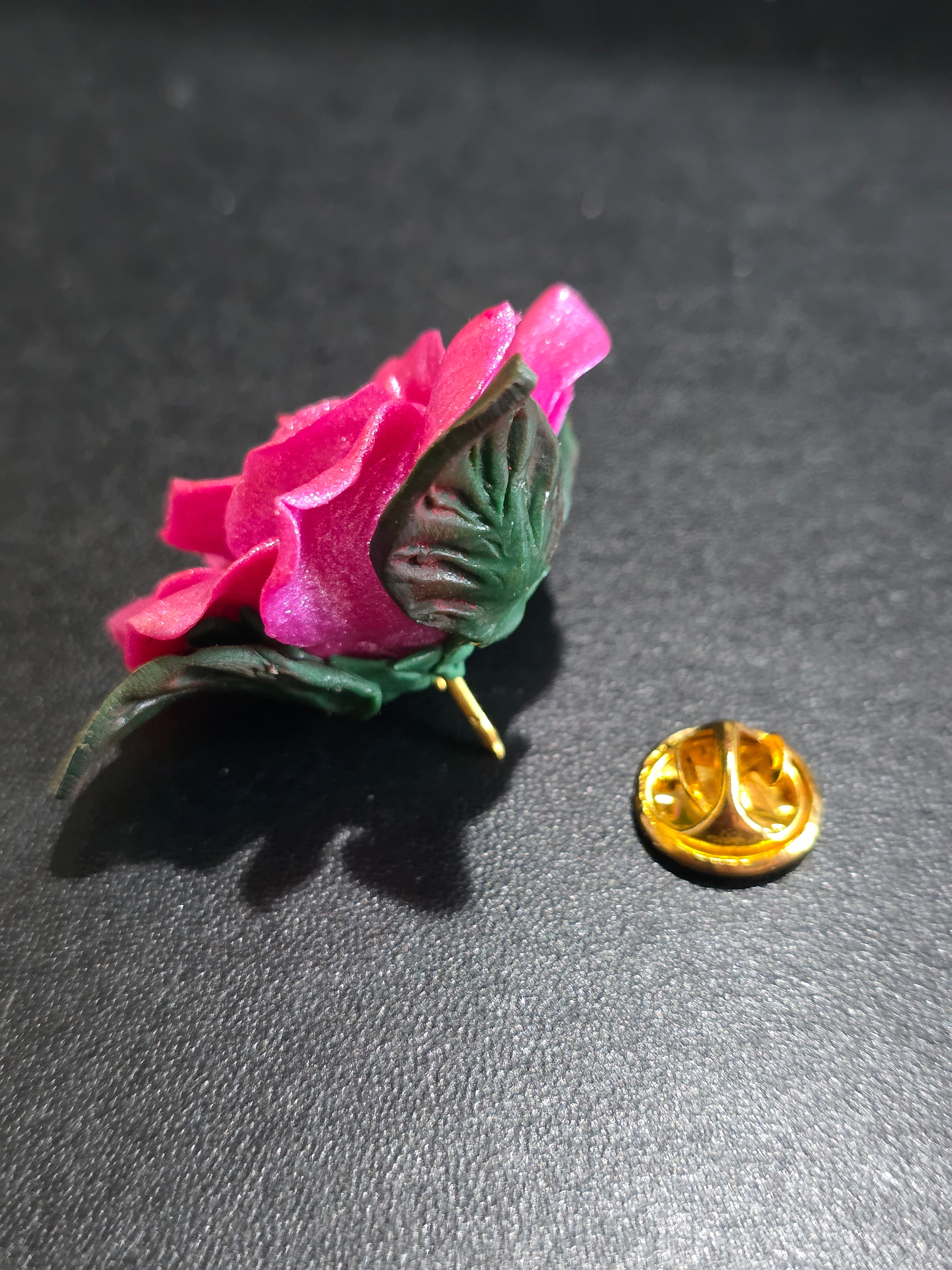 Pink Rose Brooch Pin - Handmade Polymer Clay Flower 4cm (1.6in)