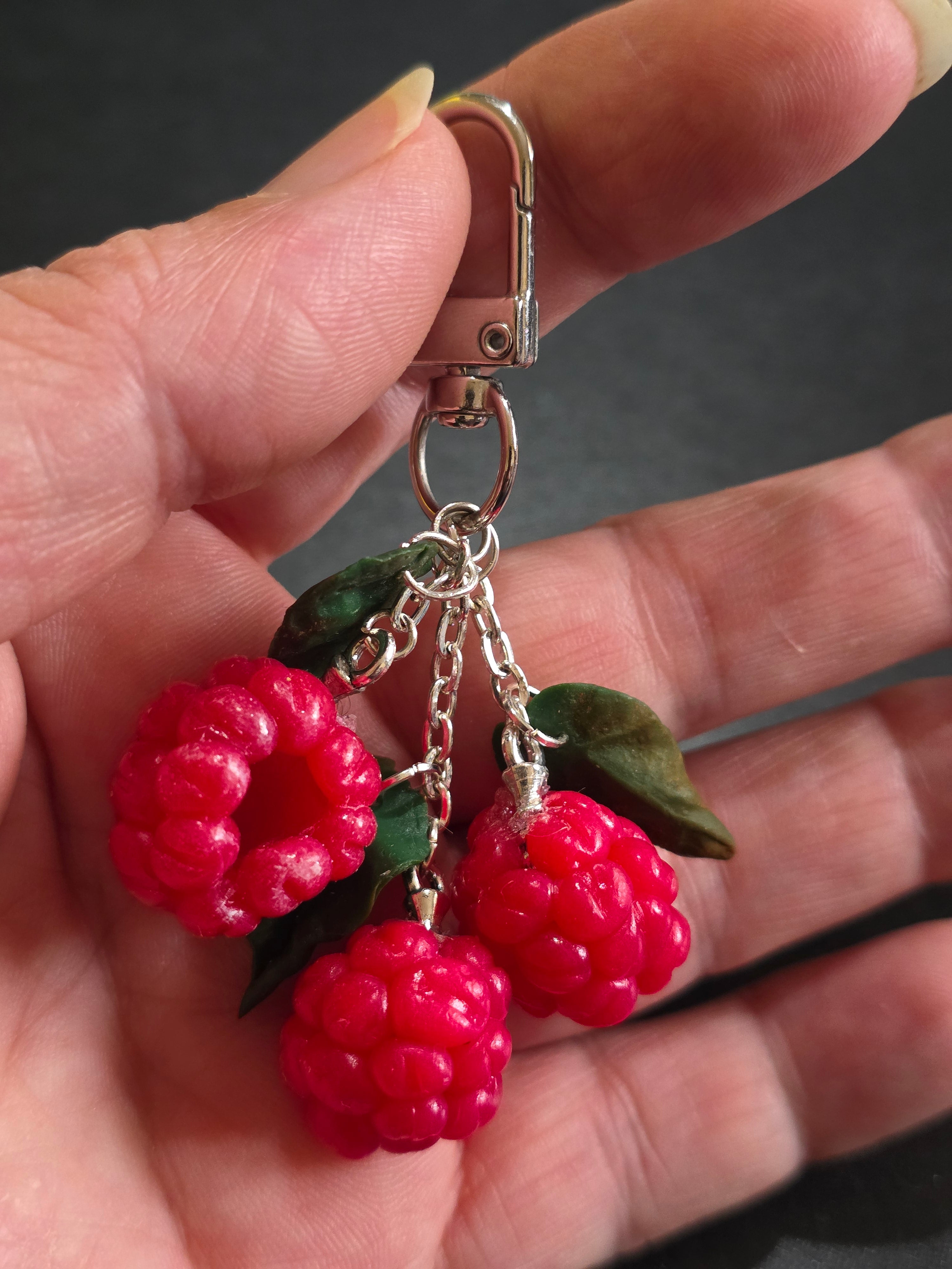 Raspberry Keychain Charm - Handmade Polymer Clay Bag Charm 8cm (3.1in)