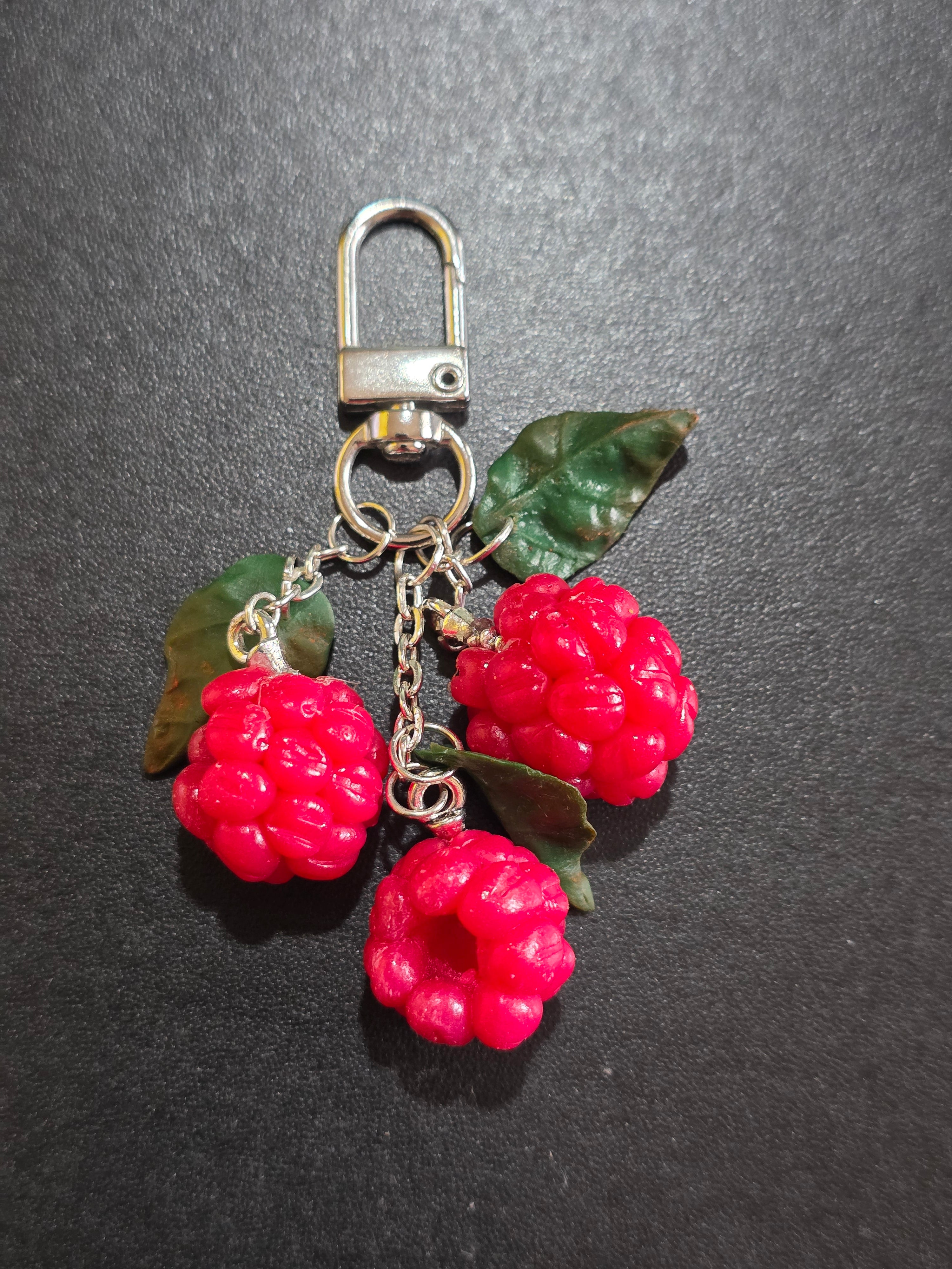 Raspberry Keychain Charm - Handmade Polymer Clay Bag Charm 8cm (3.1in)
