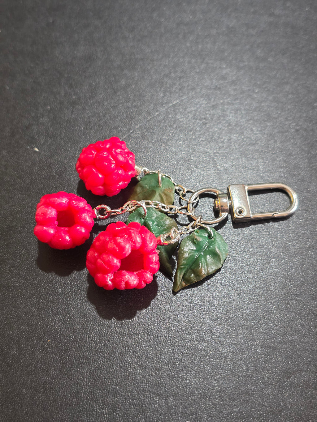 Raspberry Keychain Charm - Handmade Polymer Clay Bag Charm 8cm (3.1in)