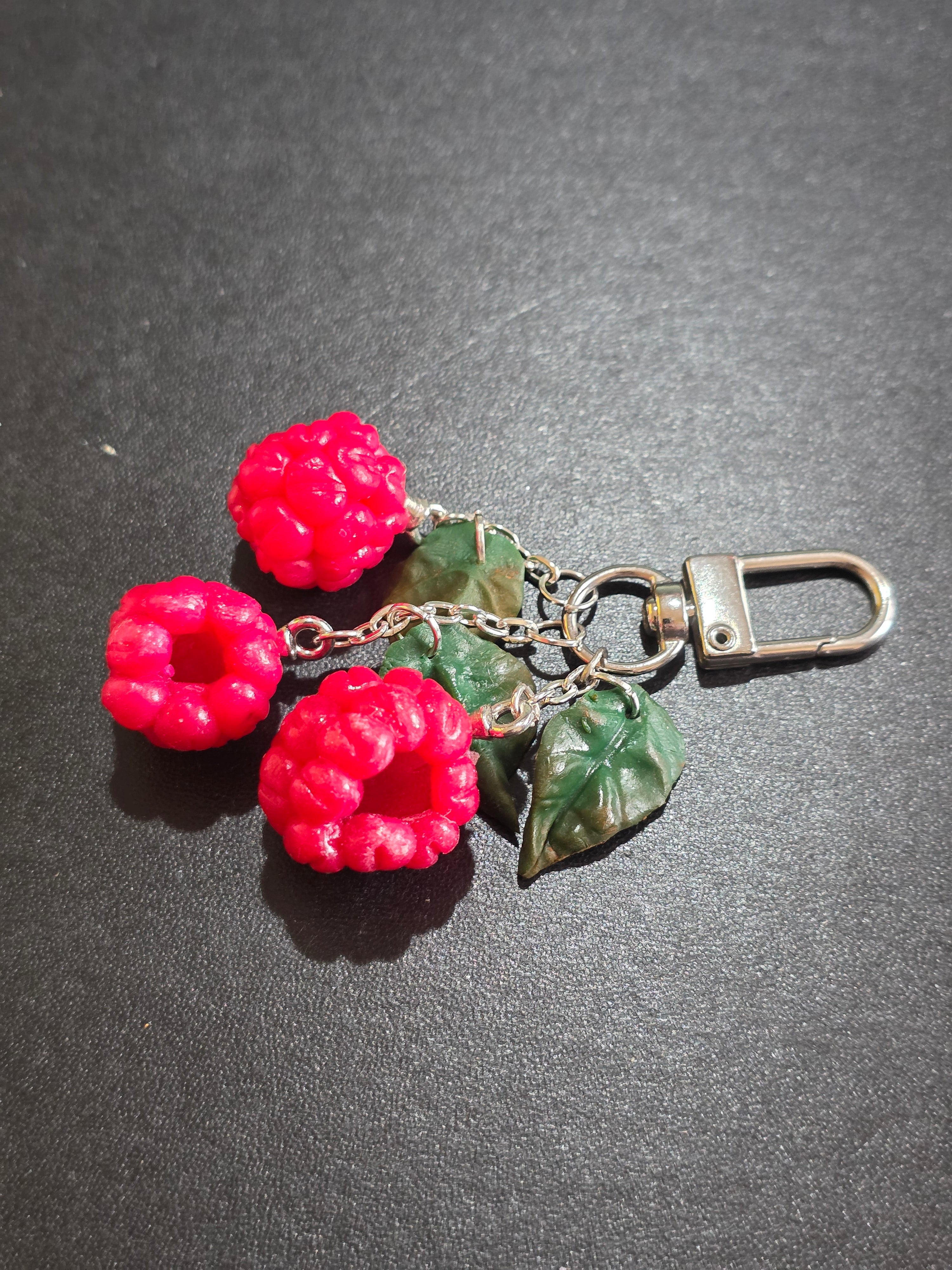 Raspberry Keychain Charm - Handmade Polymer Clay Bag Charm 8cm (3.1in)