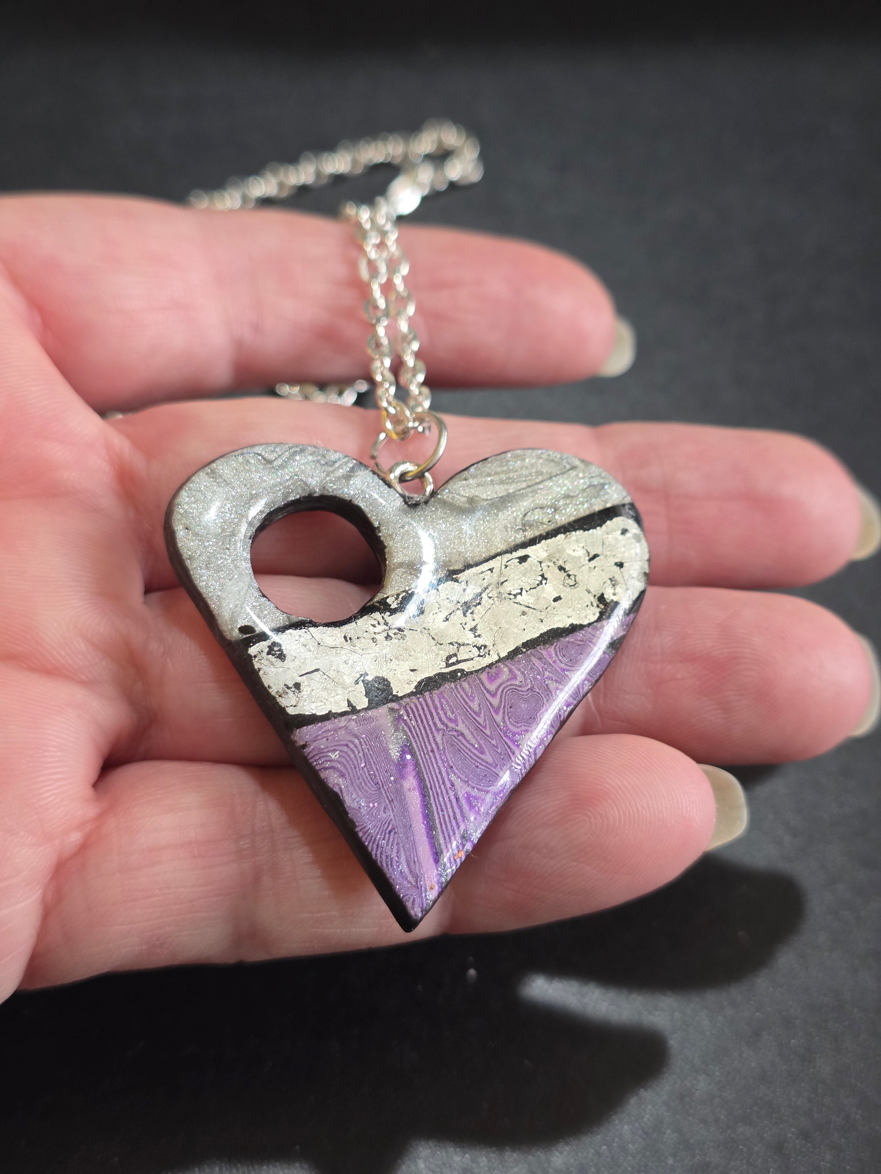 Heart Pendant Necklace - Handmade Polymer Clay Resin Sealed 45cm (17.7in)