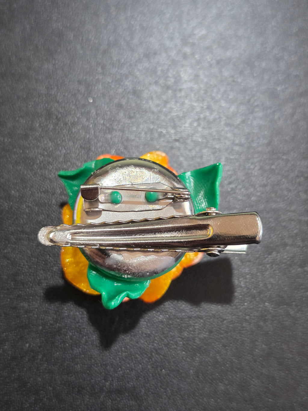 Orange Rose Hair Clip & Brooch - 2-in-1 Polymer Clay Flower 3.5cm (1.4in)