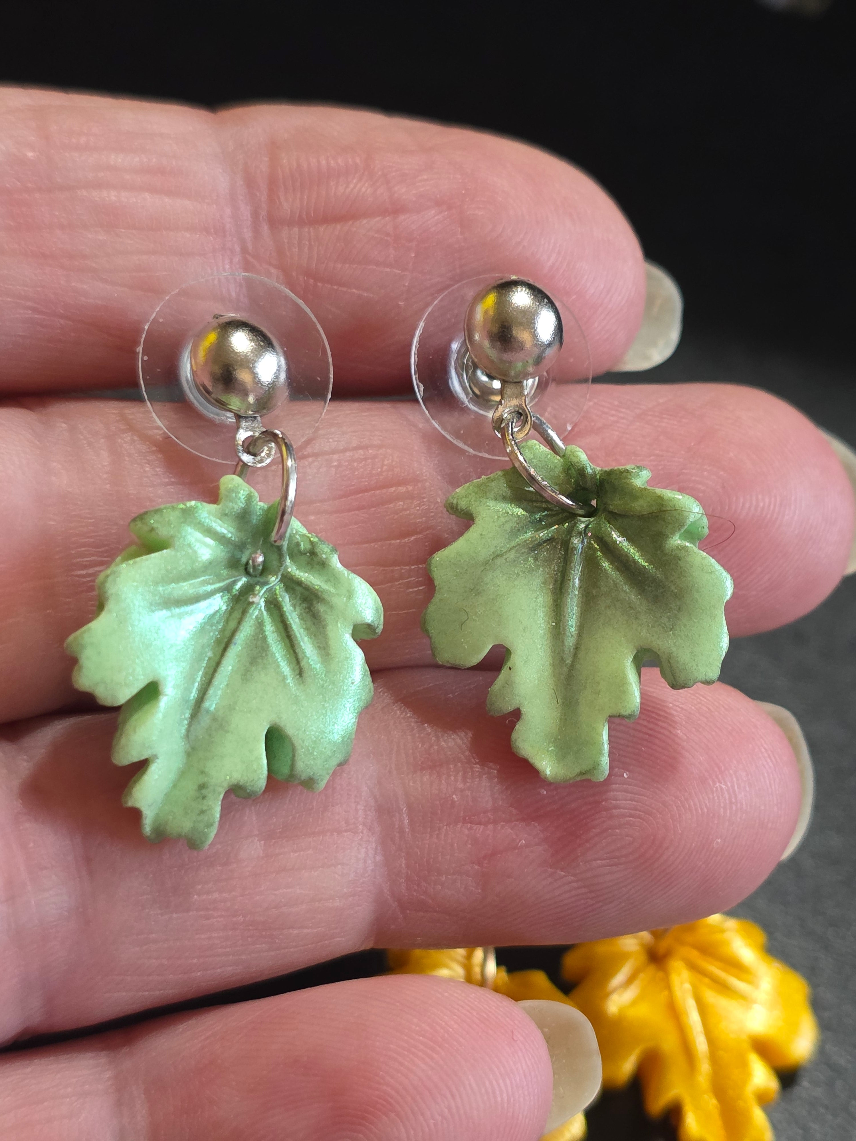 Polymer Clay Leaf Earrings - Handmade Nature-Inspired Jewelry 3cm (1.2in)