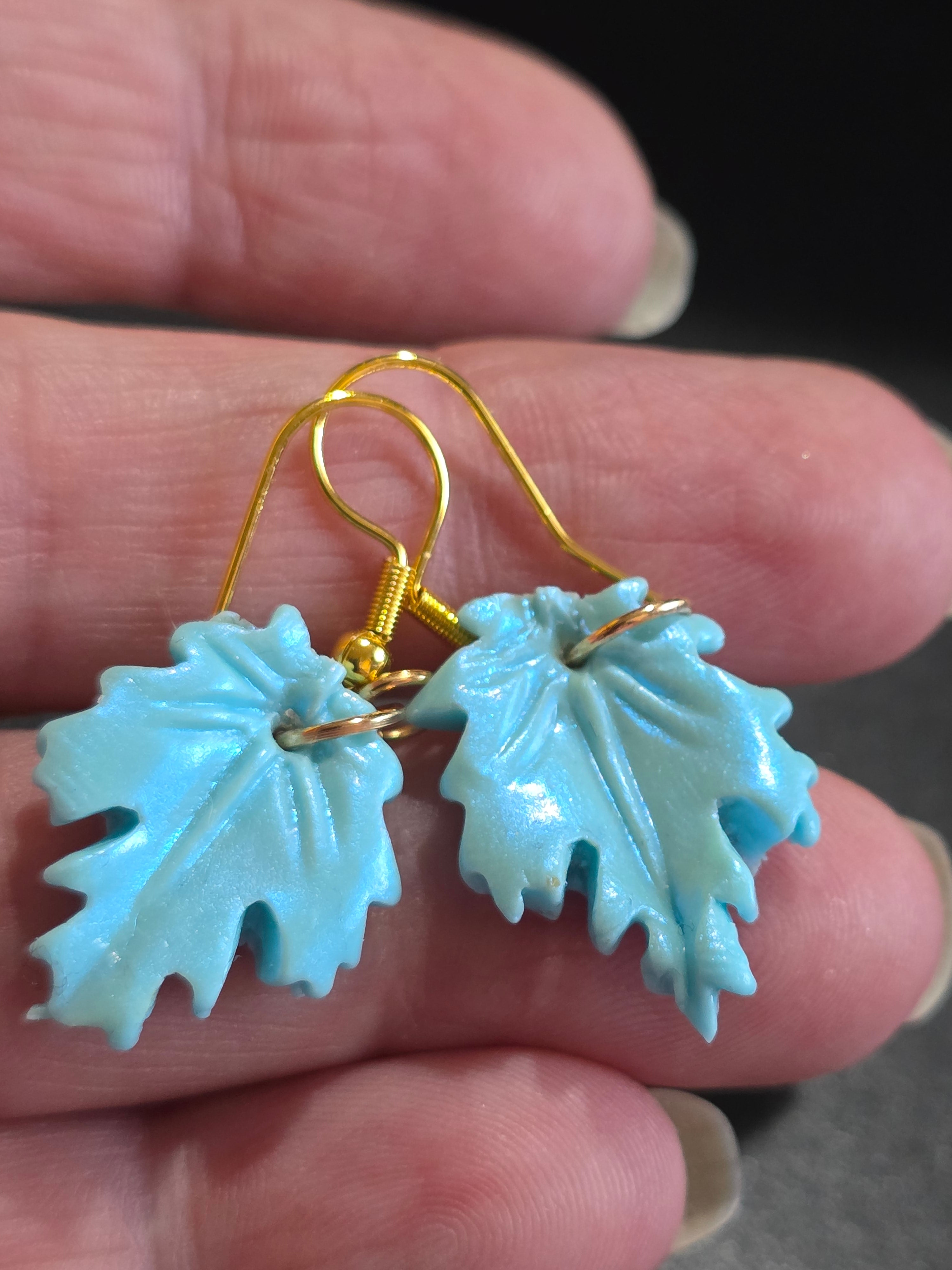 Polymer Clay Leaf Earrings - Handmade Nature-Inspired Jewelry 3cm (1.2in)