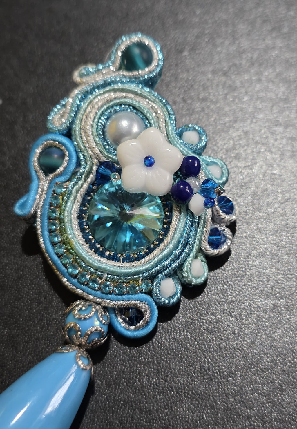 Blue & Silver Soutache Earrings - Handmade Statement Jewelry 9cm (3.5in)