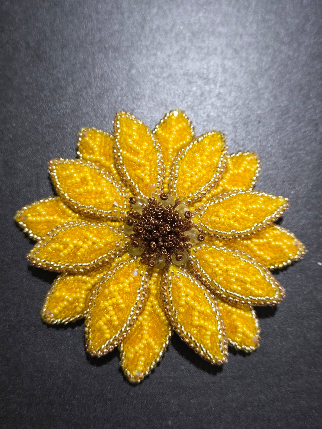 Sunflower Brooch Pin - Handmade Beaded Statement Jewelry 10cm (3.9in)