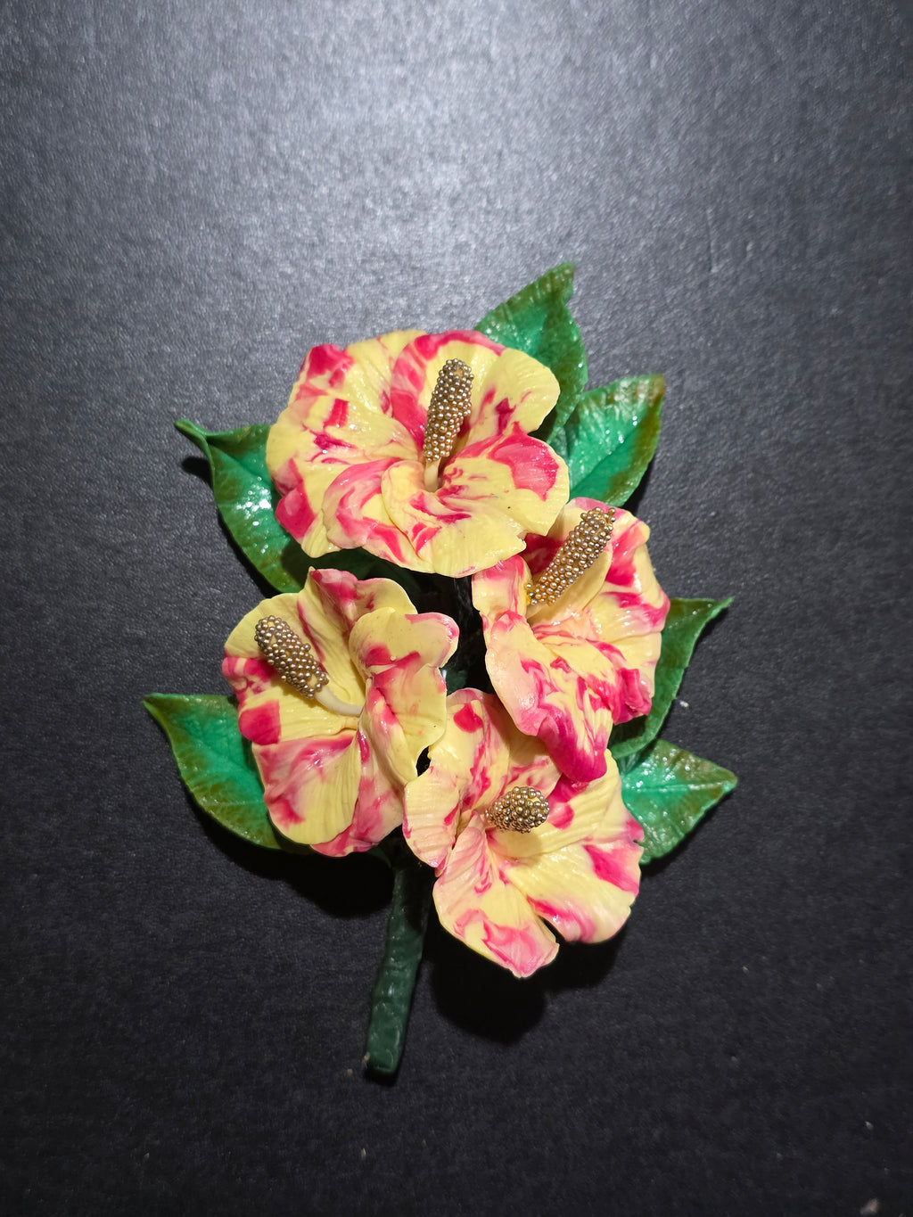 Tropical Hibiscus Brooch Pin - Handmade Polymer Clay Flower 12cm (4.7in)