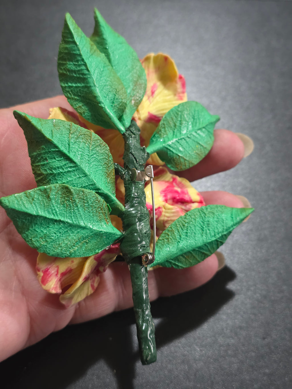 Tropical Hibiscus Brooch Pin - Handmade Polymer Clay Flower 12cm (4.7in)