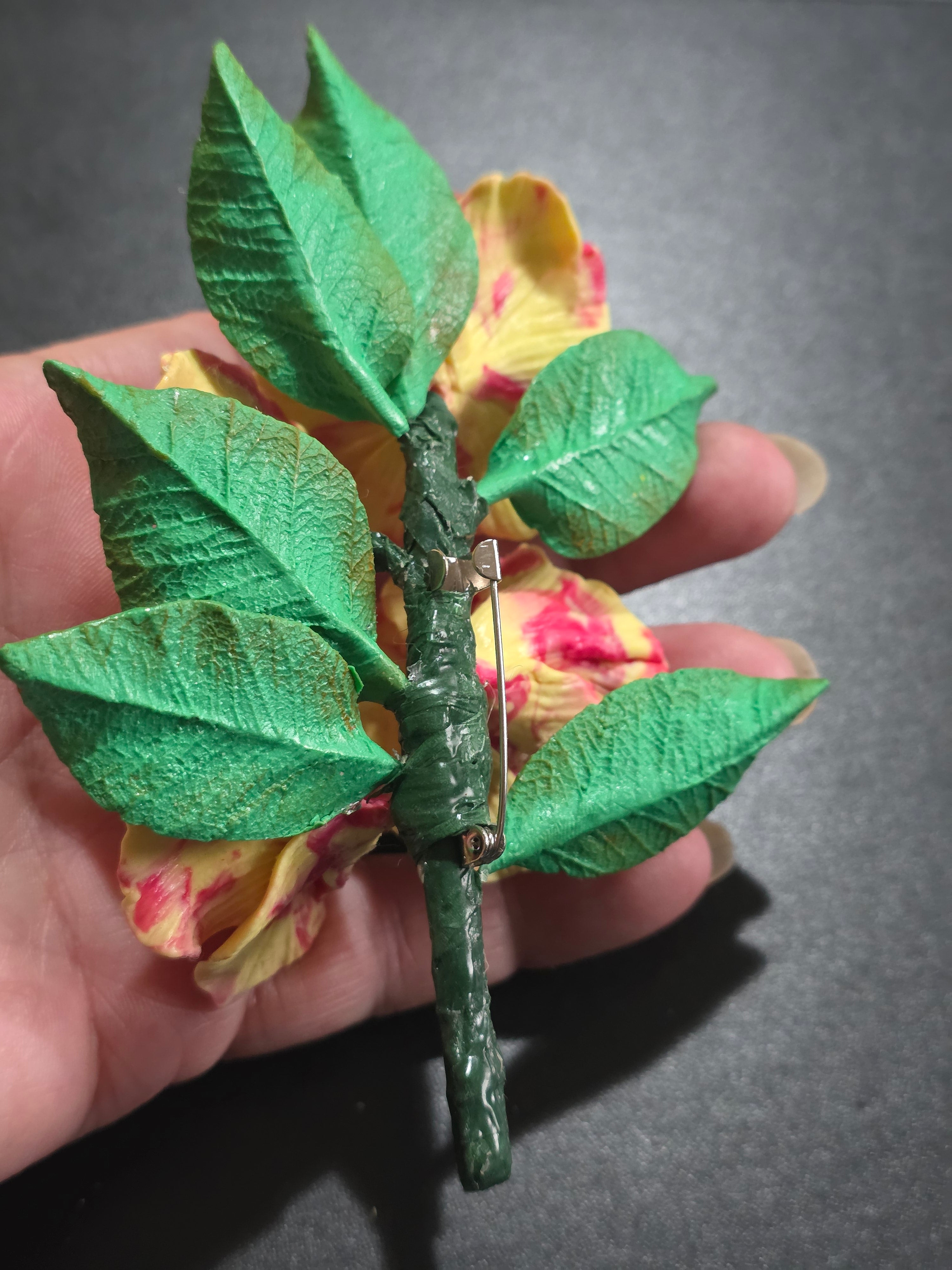 Tropical Hibiscus Brooch Pin - Handmade Polymer Clay Flower 12cm (4.7in)