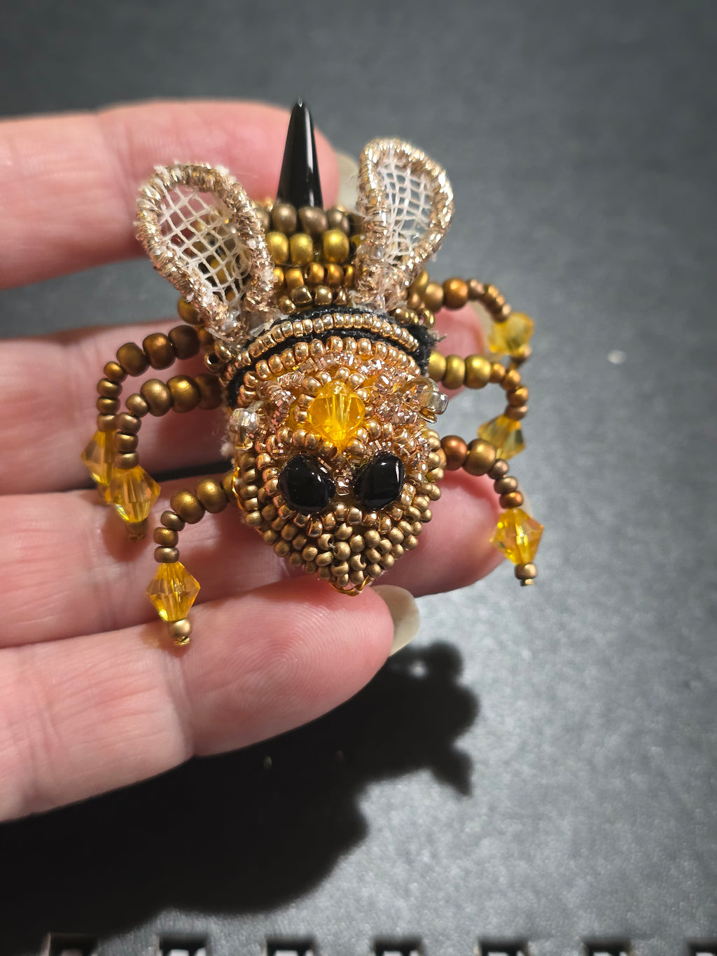 Beaded Bee Brooch Pin - Handmade with Movable Legs 5.5cm (2.2in)