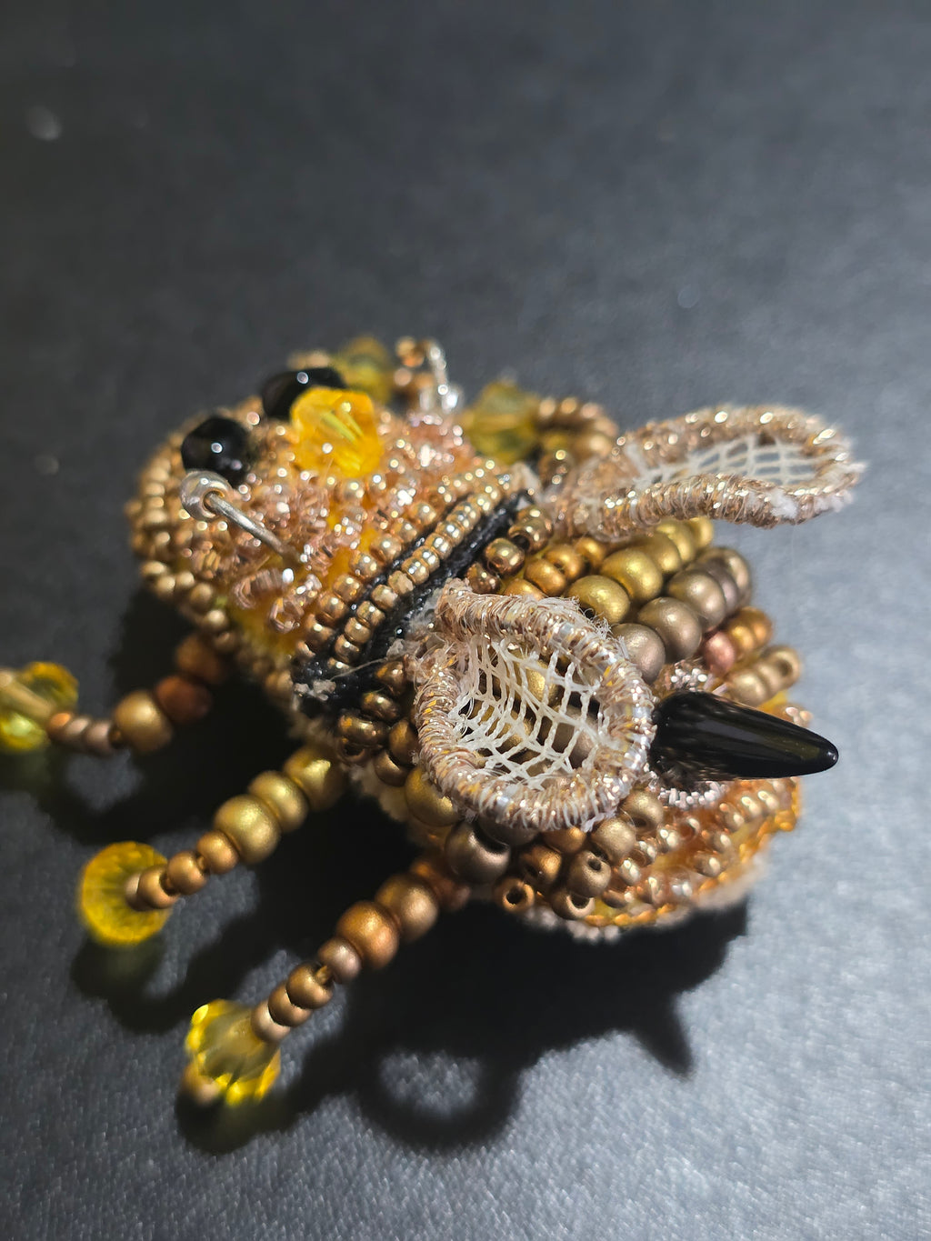 Beaded Bee Brooch Pin - Handmade with Movable Legs 5.5cm (2.2in)