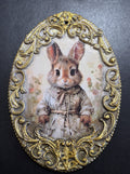Victorian Easter Bunny Wall Decor - Baroque Gold Frame Decoupage Art on Wood 20.5cm