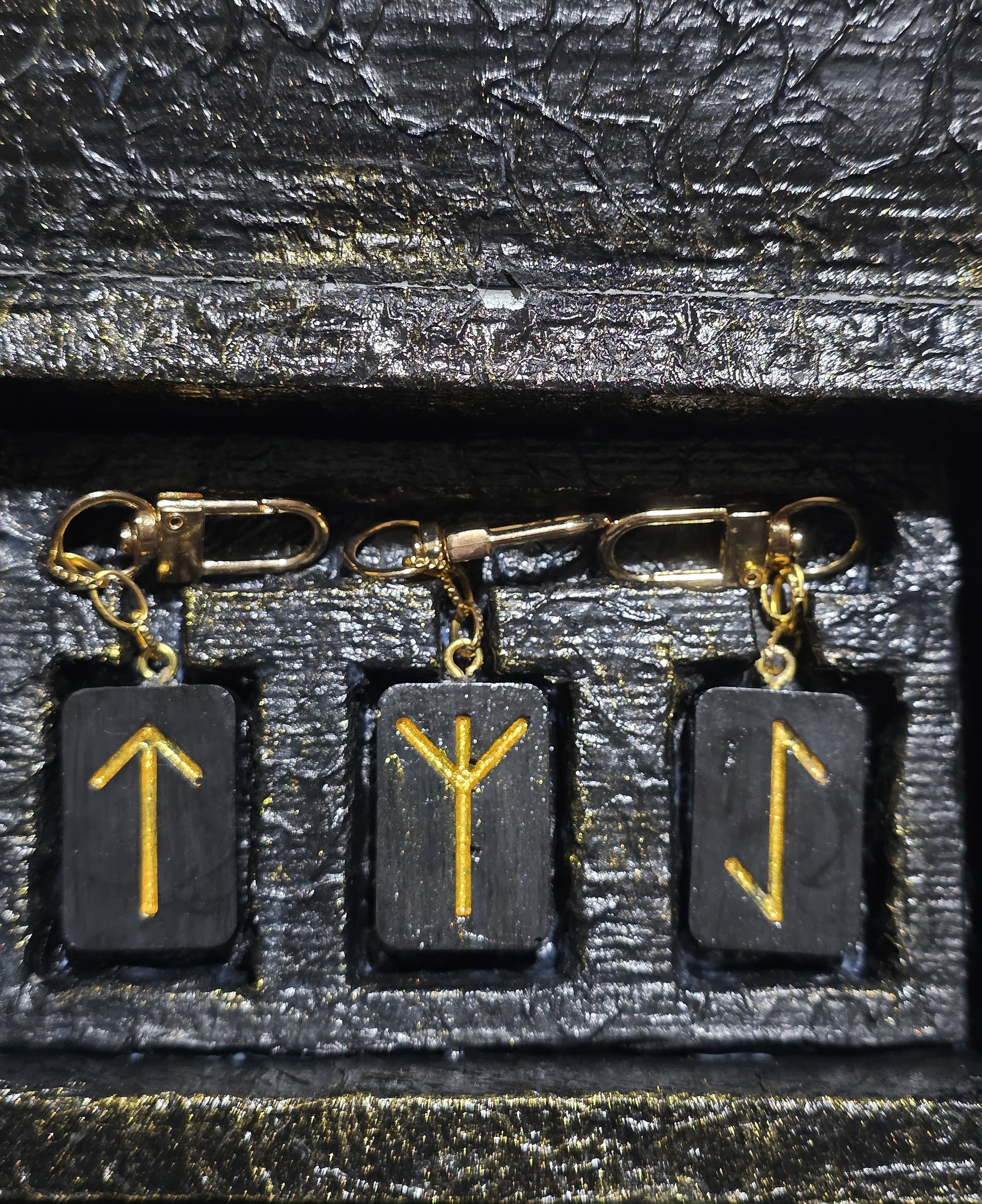 Runic Trinity Keychain Set - Tiwaz, Algiz, Laguz with Triquetra Box