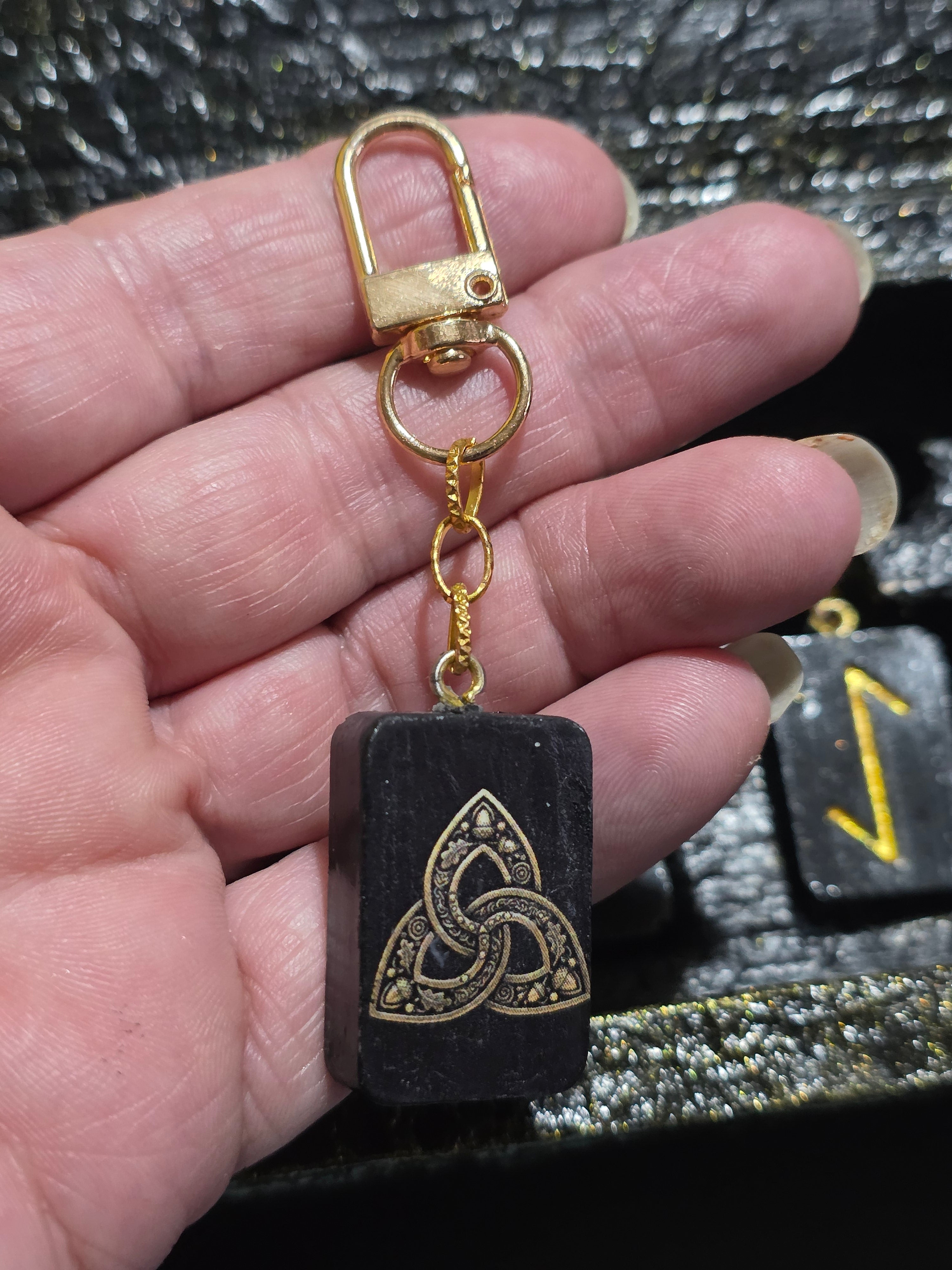 Runic Trinity Keychain Set - Tiwaz, Algiz, Laguz with Triquetra Box