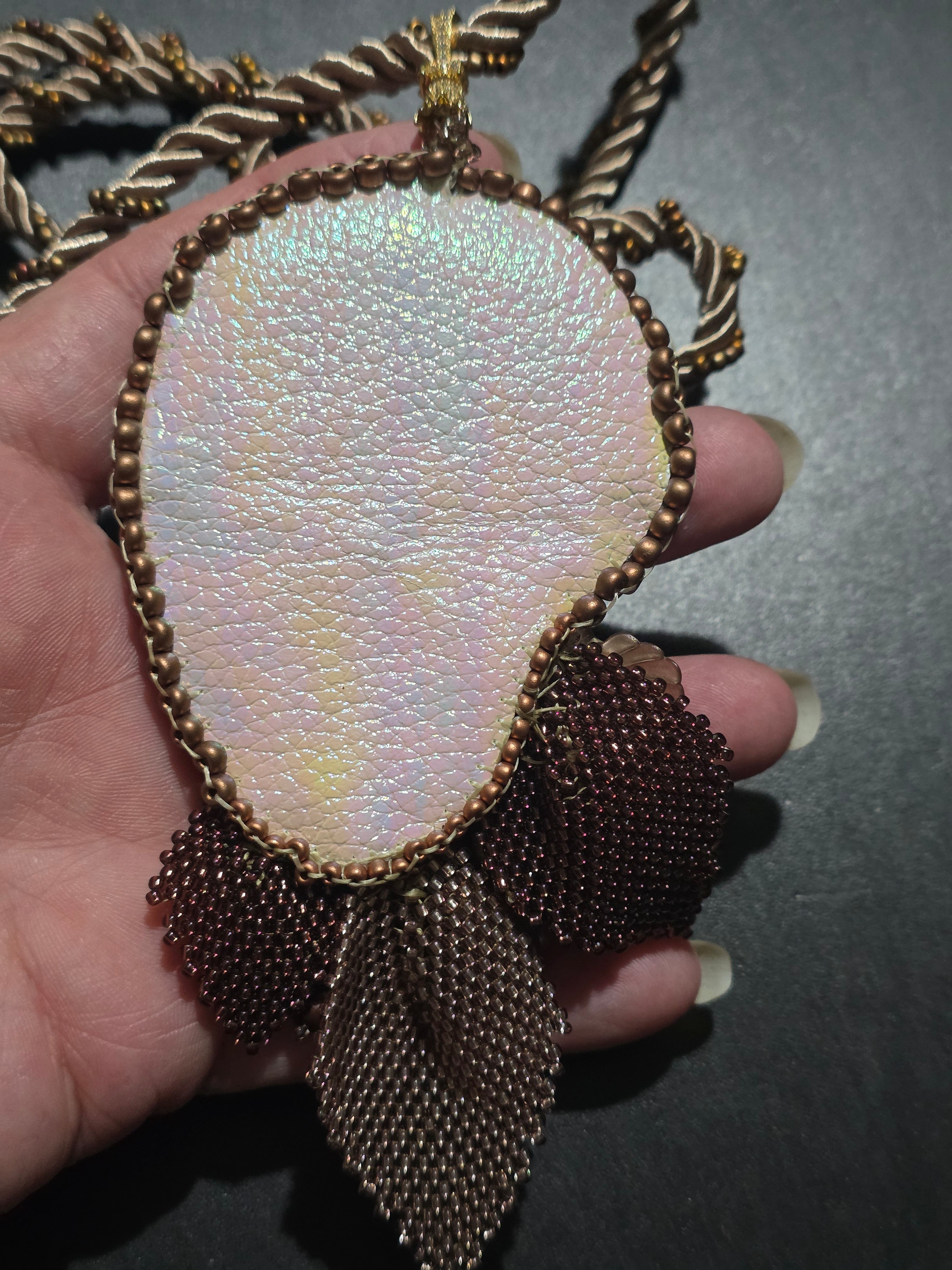Handmade Agate Necklace with Natural Pearls and Beaded Fringe