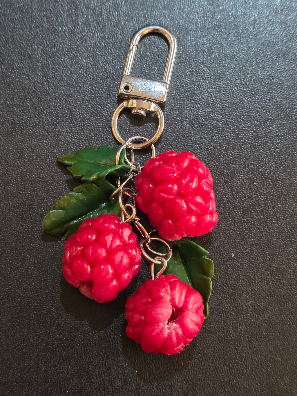 Handmade Raspberry Keychain - Polymer Clay Bag Charm