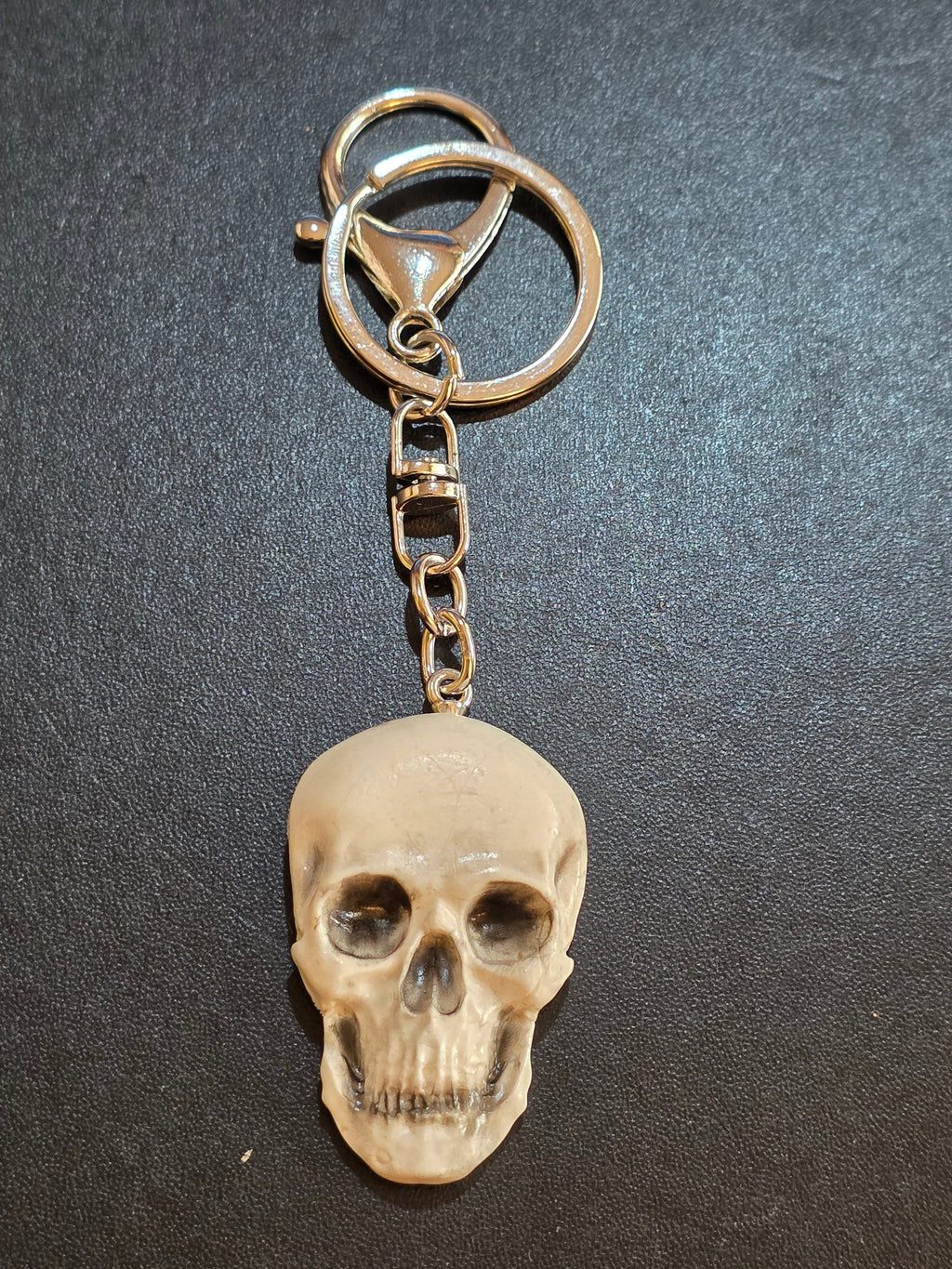 Silver Skull Keychain - Handmade Polymer Clay Gothic Accessory 13cm (5.1in)