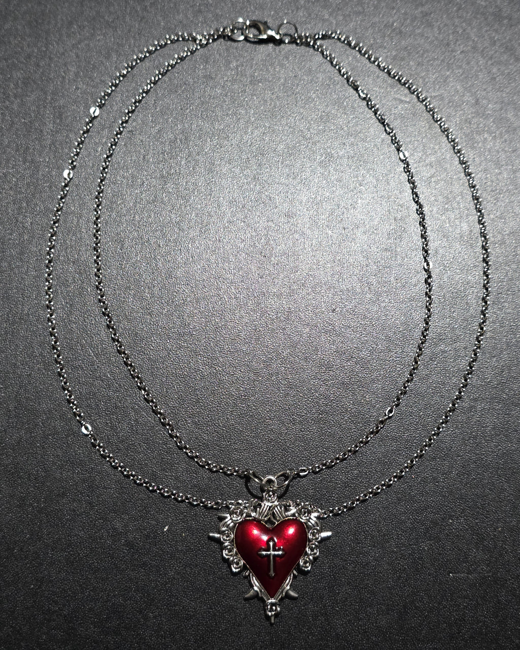 Gothic Sacred Heart Choker Necklace with Cross