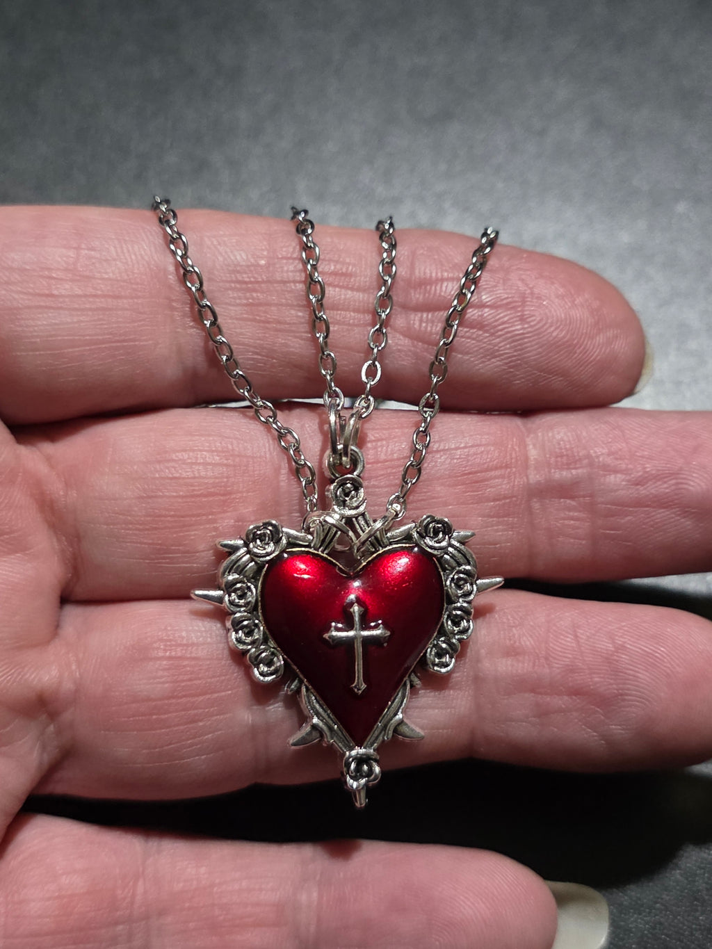 Gothic Sacred Heart Choker Necklace with Cross