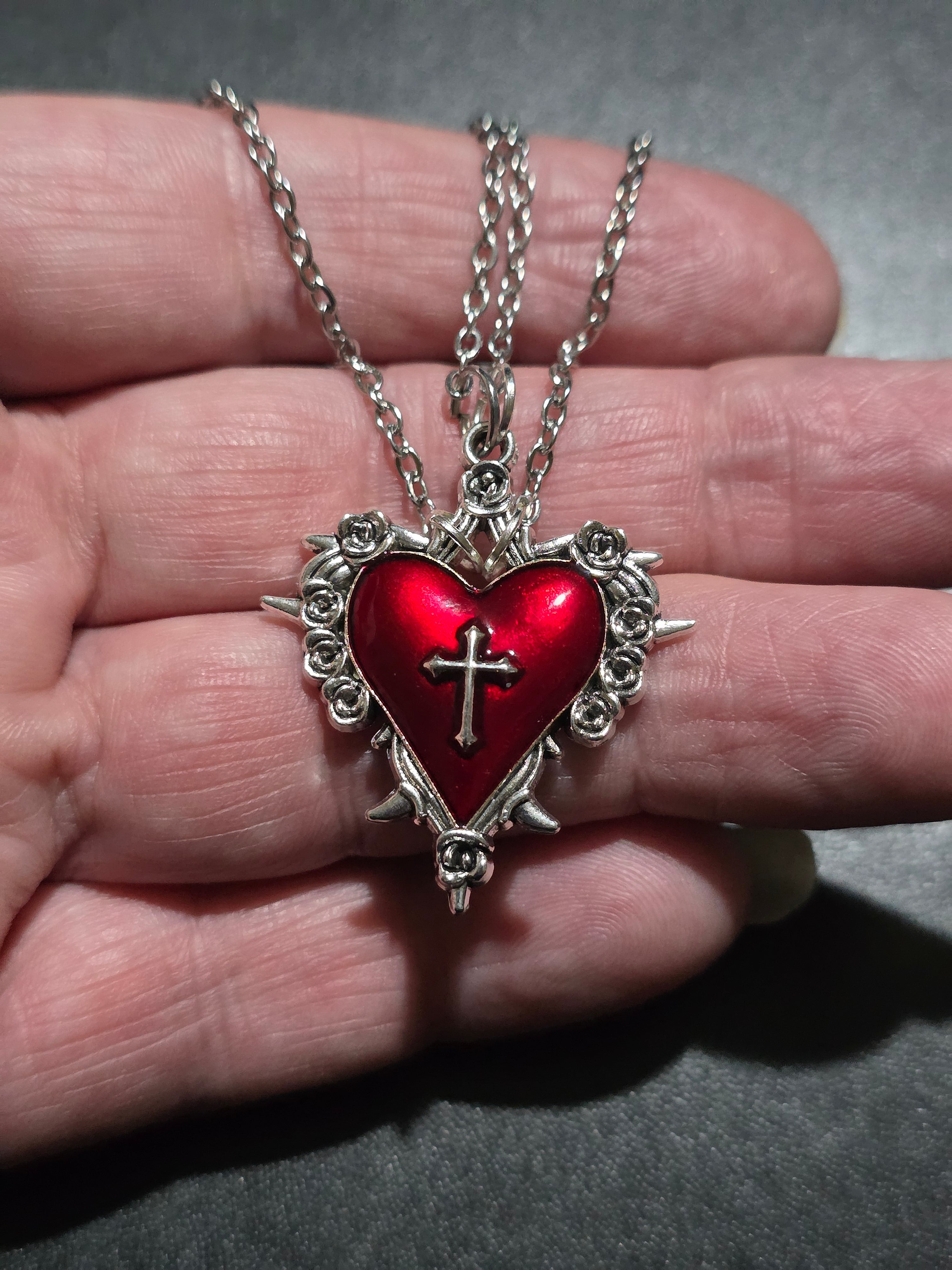 Gothic Sacred Heart Choker Necklace with Cross