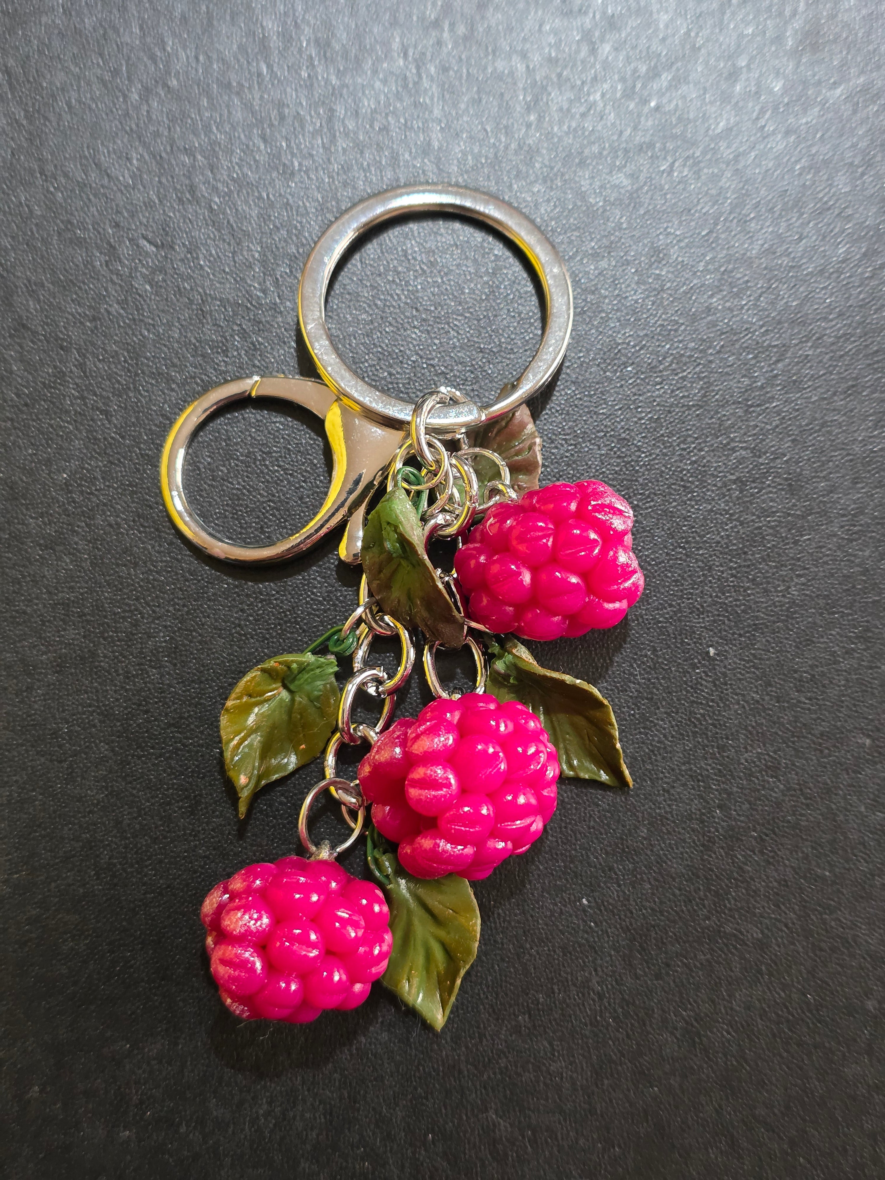Handmade Polymer Clay Raspberry Keychain